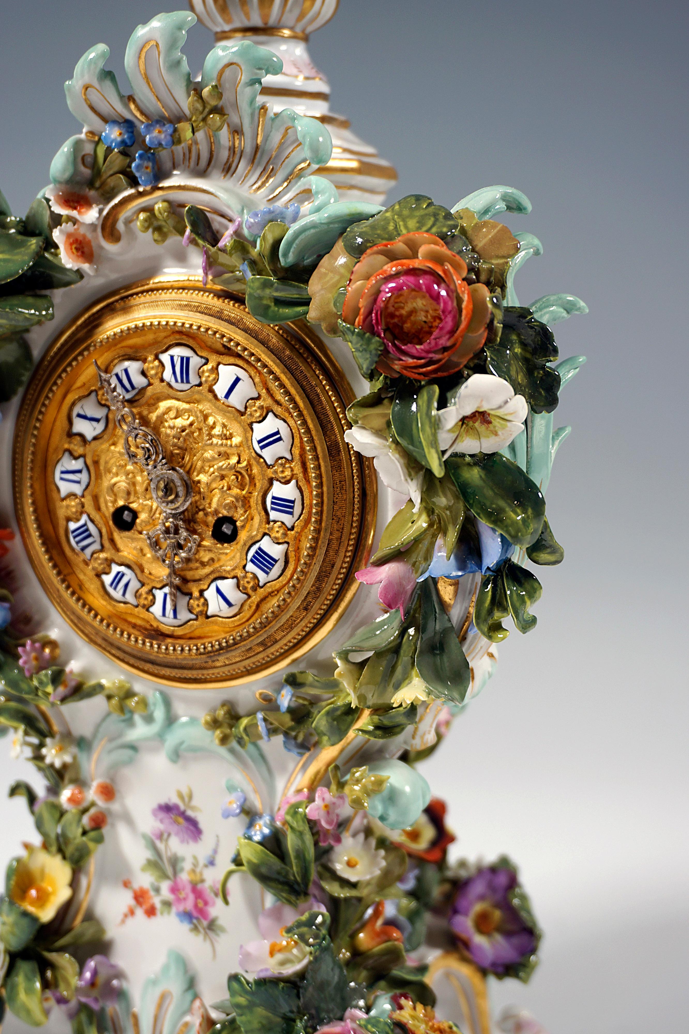 Meissen Splendour Clock with Flowers by J.J. Kaendler, Gernamy Around 1850 1