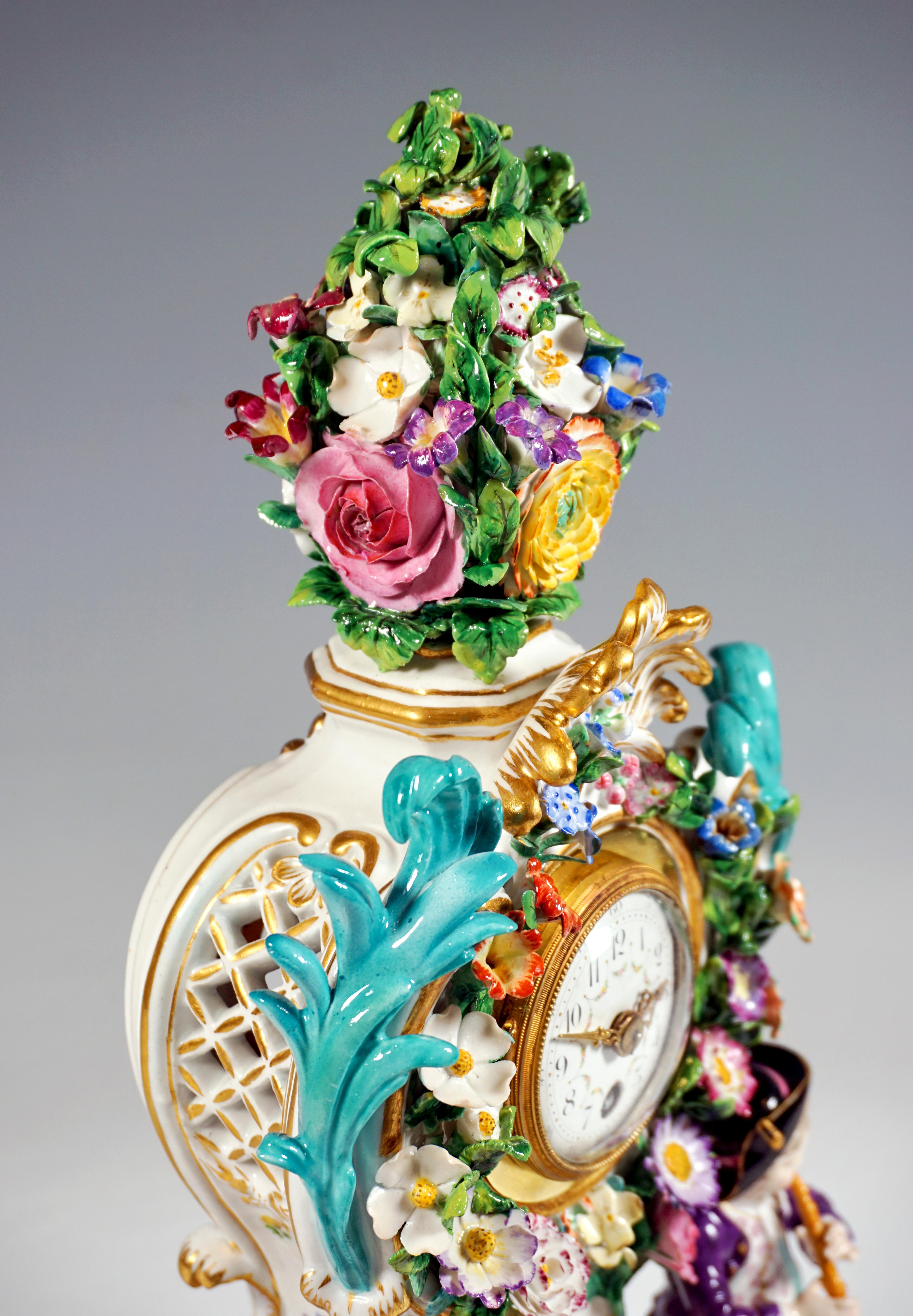 Meissen Splendour Clock with Gardener Figures by Leuteritz, Around 1880 2