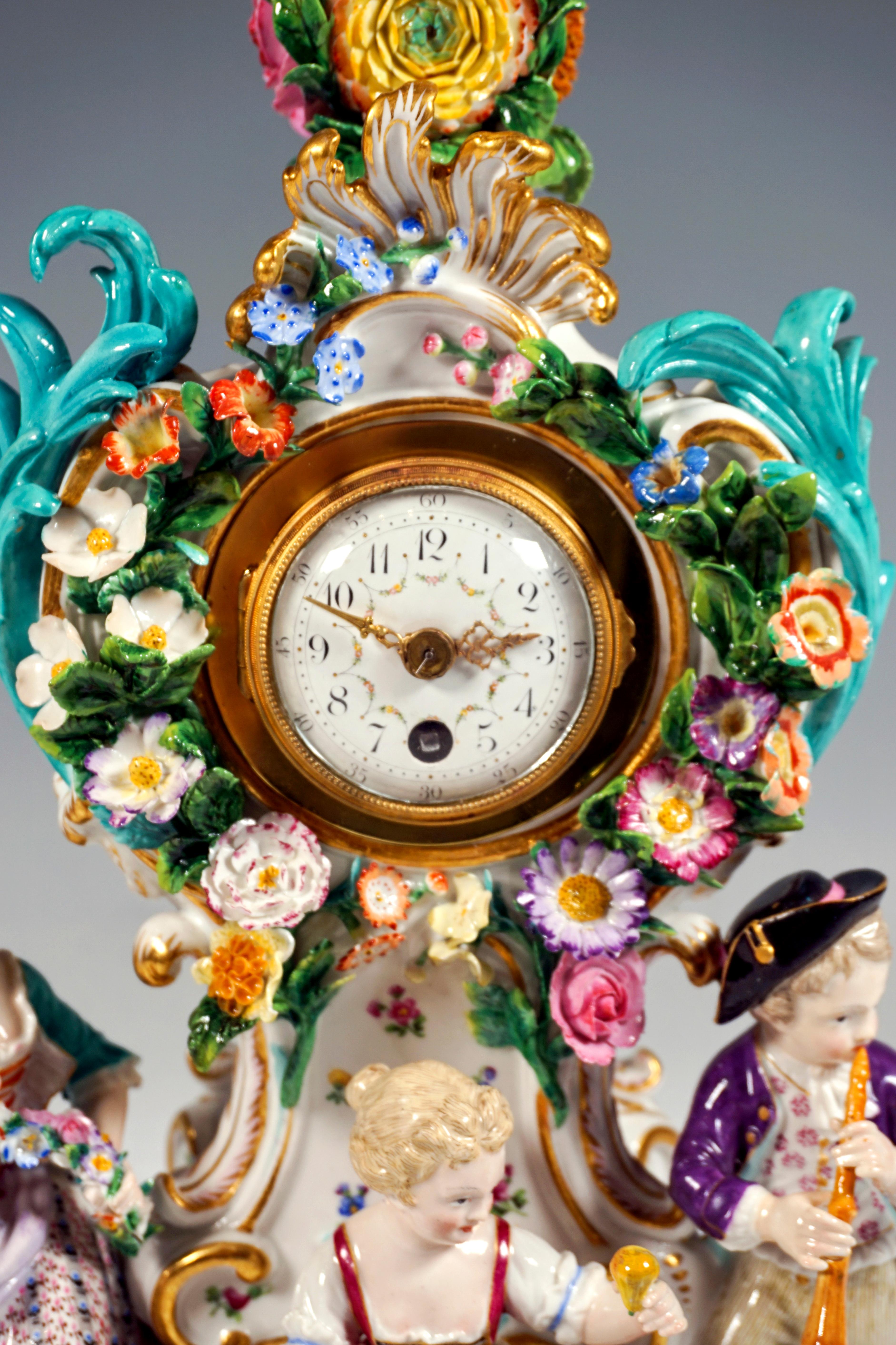 Meissen Splendour Clock with Gardener Figures by Leuteritz, Around 1880 4
