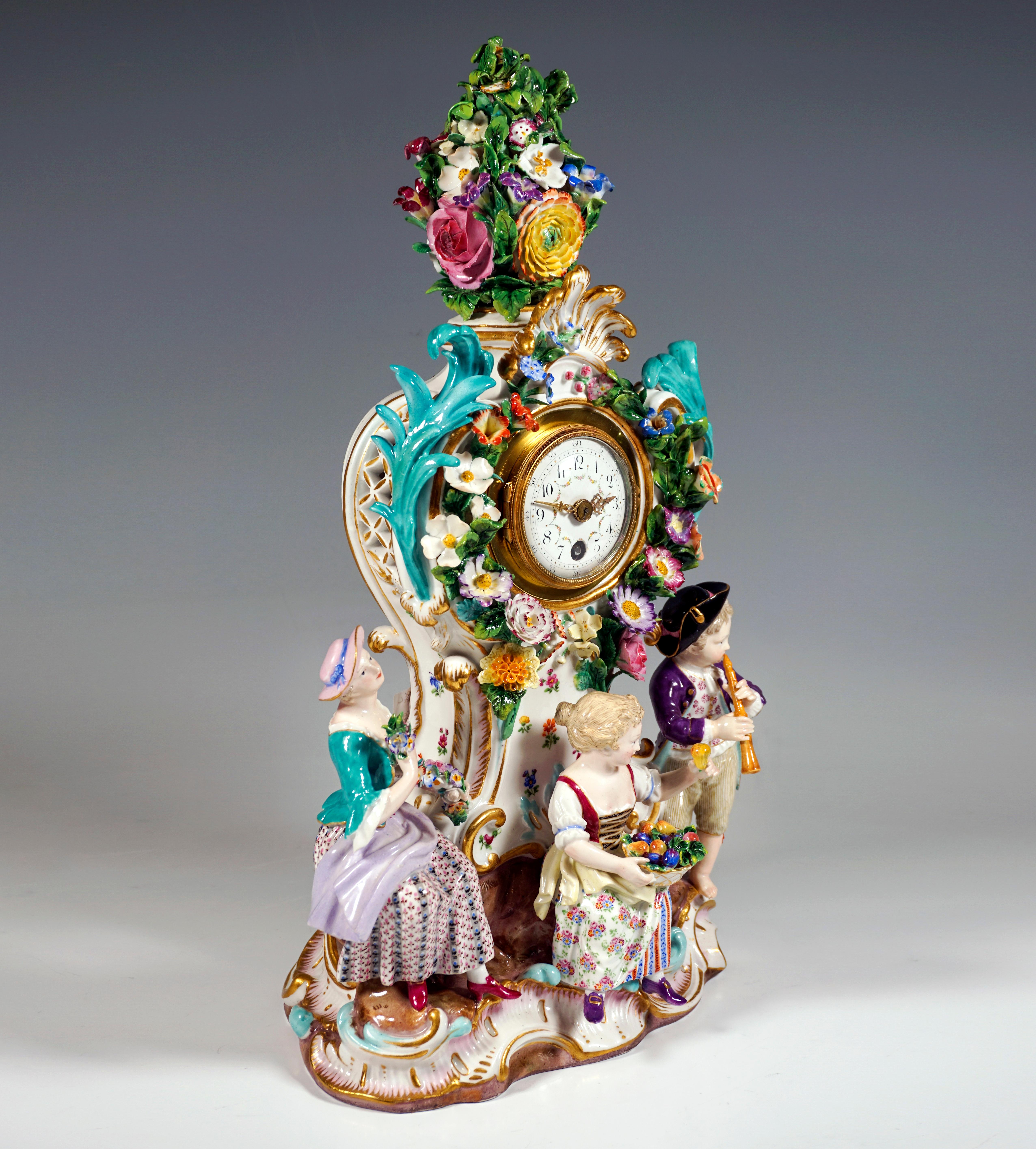 Baroque Meissen Splendour Clock with Gardener Figures by Leuteritz, Around 1880