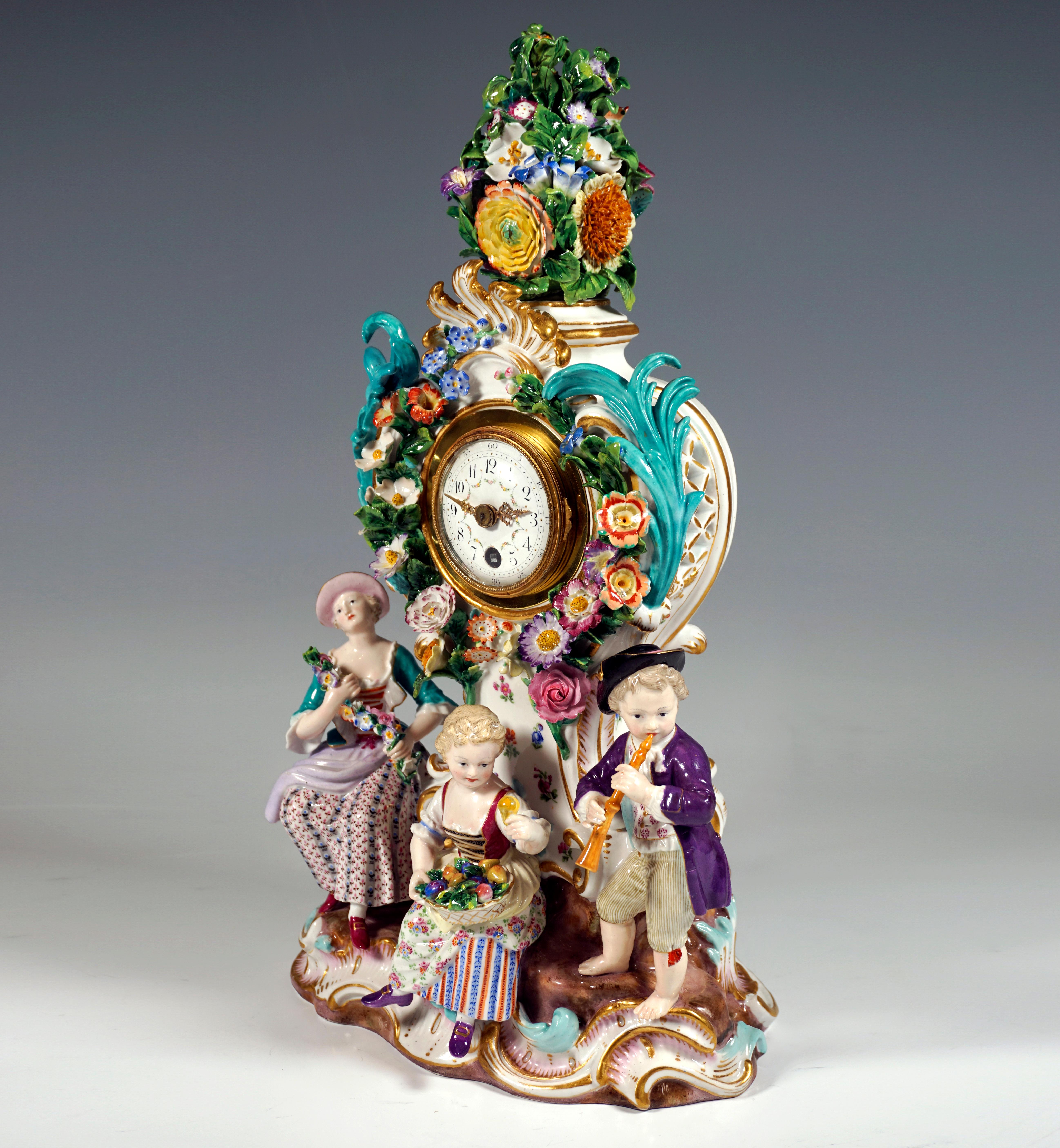 Hand-Crafted Meissen Splendour Clock with Gardener Figures by Leuteritz, Around 1880