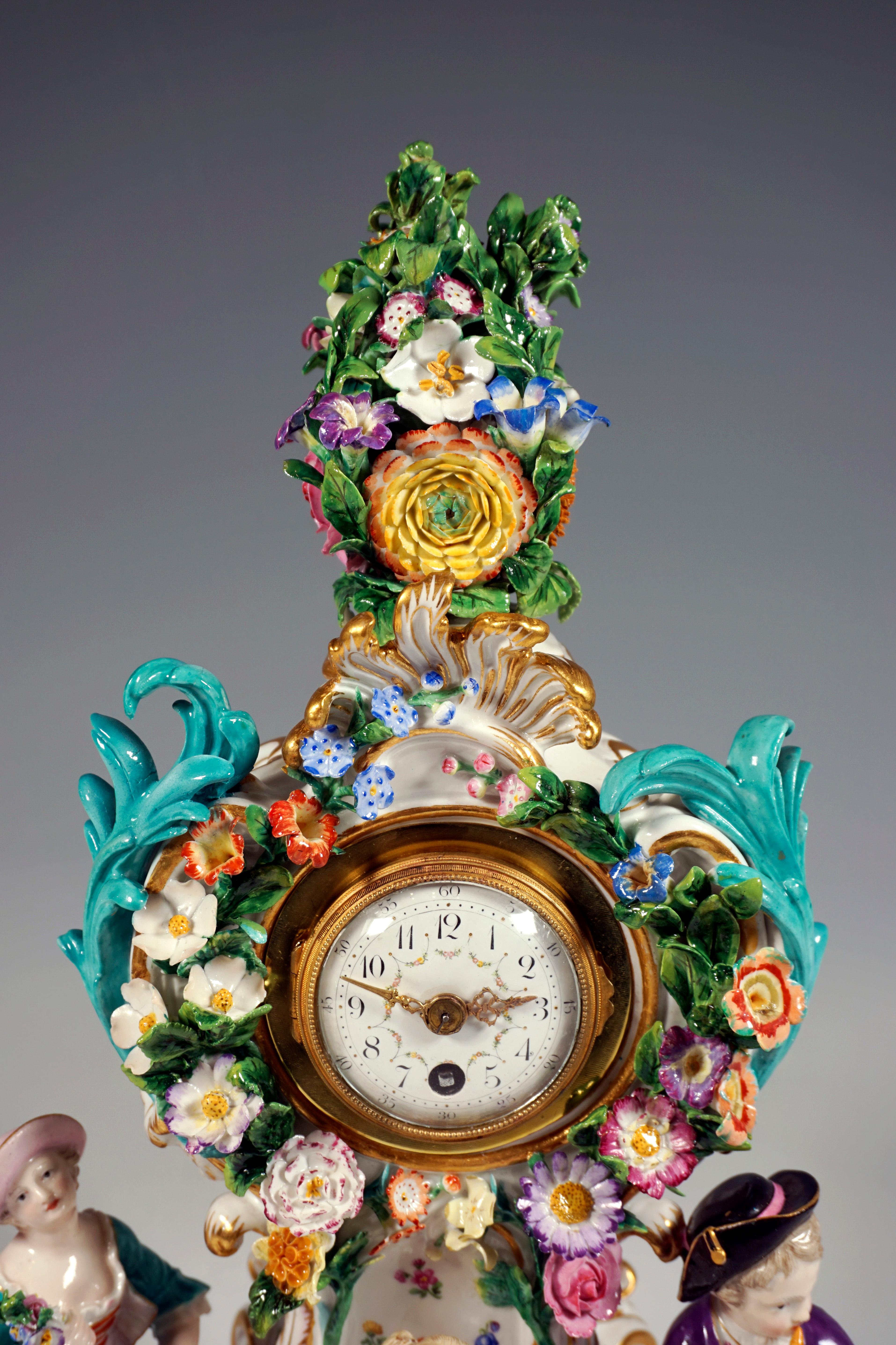 Meissen Splendour Clock with Gardener Figures by Leuteritz, Around 1880 In Good Condition In Vienna, AT