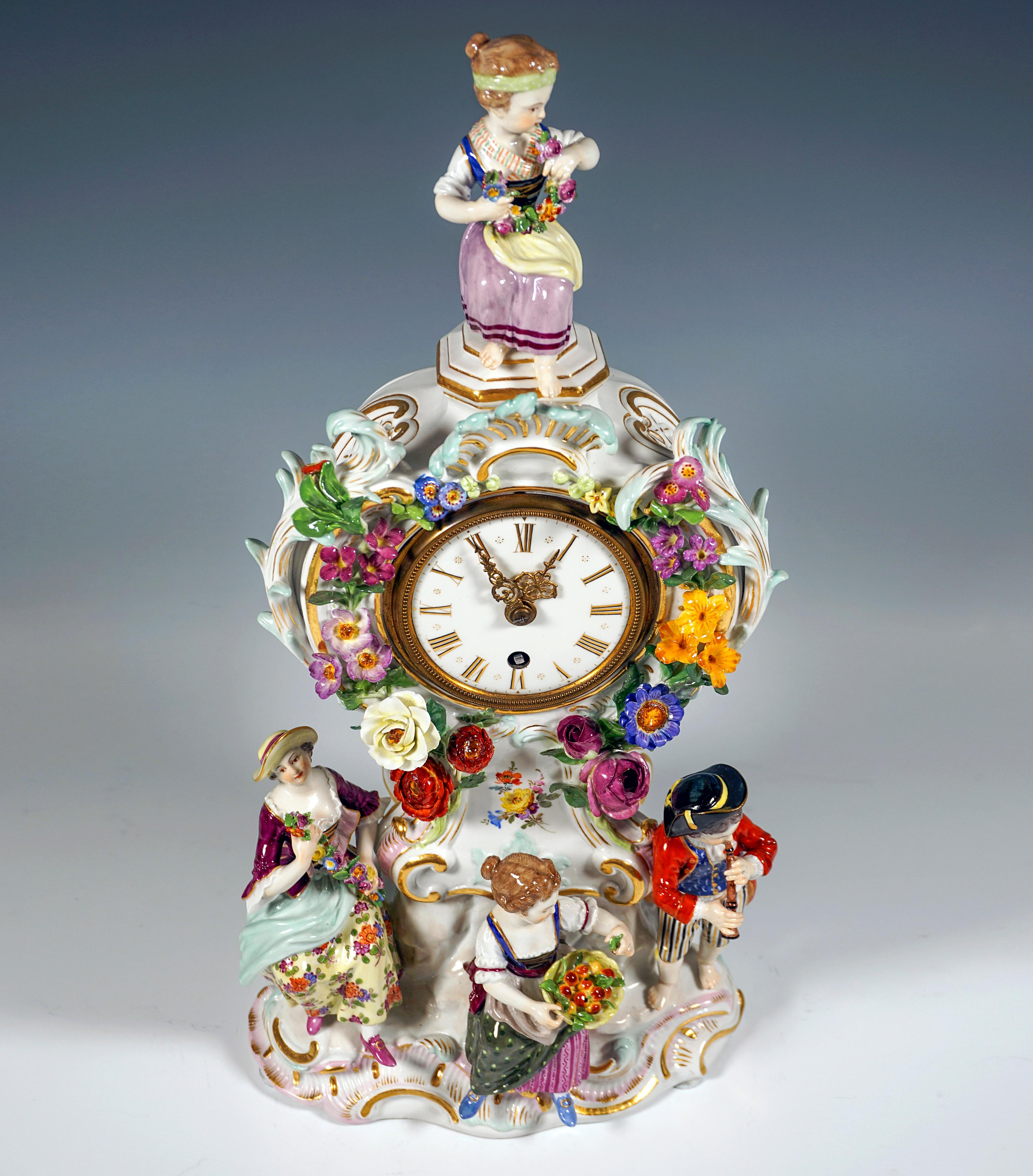 Meissener Splendour-Uhr mit Gärtnerfiguren auf Sockel von Leuteritz, um 1880 im Zustand „Gut“ im Angebot in Vienna, AT