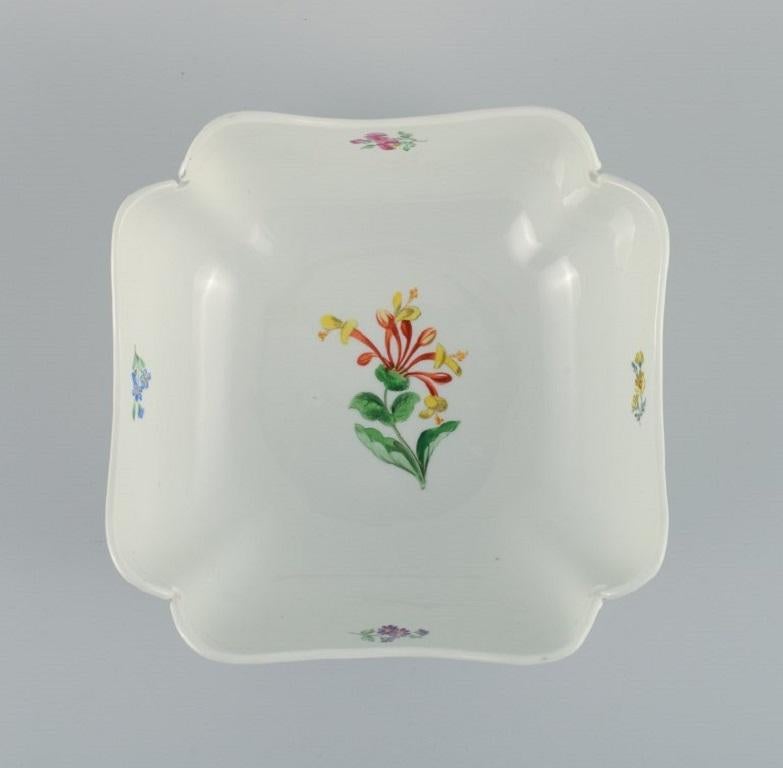 German Meissen, Square Bowl Hand Painted with Flowers, Late 19th Century For Sale