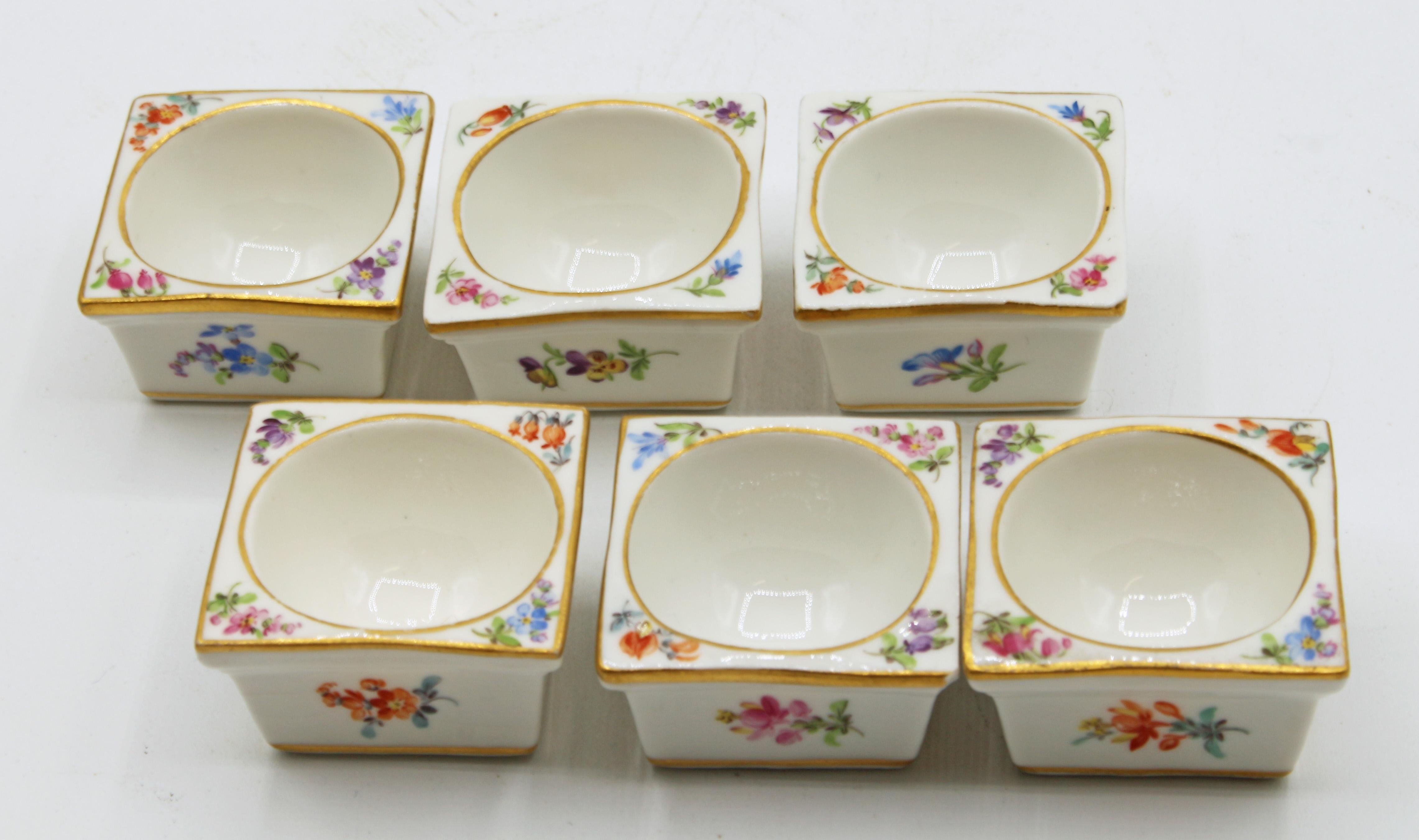 Porcelain Meissen Square Salt Dips, Set of 6