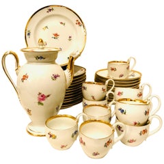 Meissen Streublumen Tea Set for 10 with Cups and Saucers, Cake Plates and Teapot