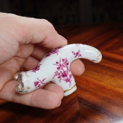 Meissen Style Cane Handle, Rococo Form with Purple Flowers, 19th Century