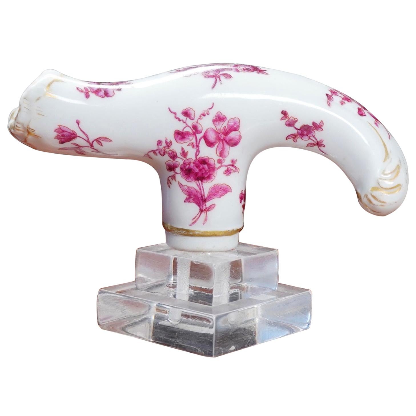 Meissen Style Cane Handle, Rococo Form with Purple Flowers, 19th ...