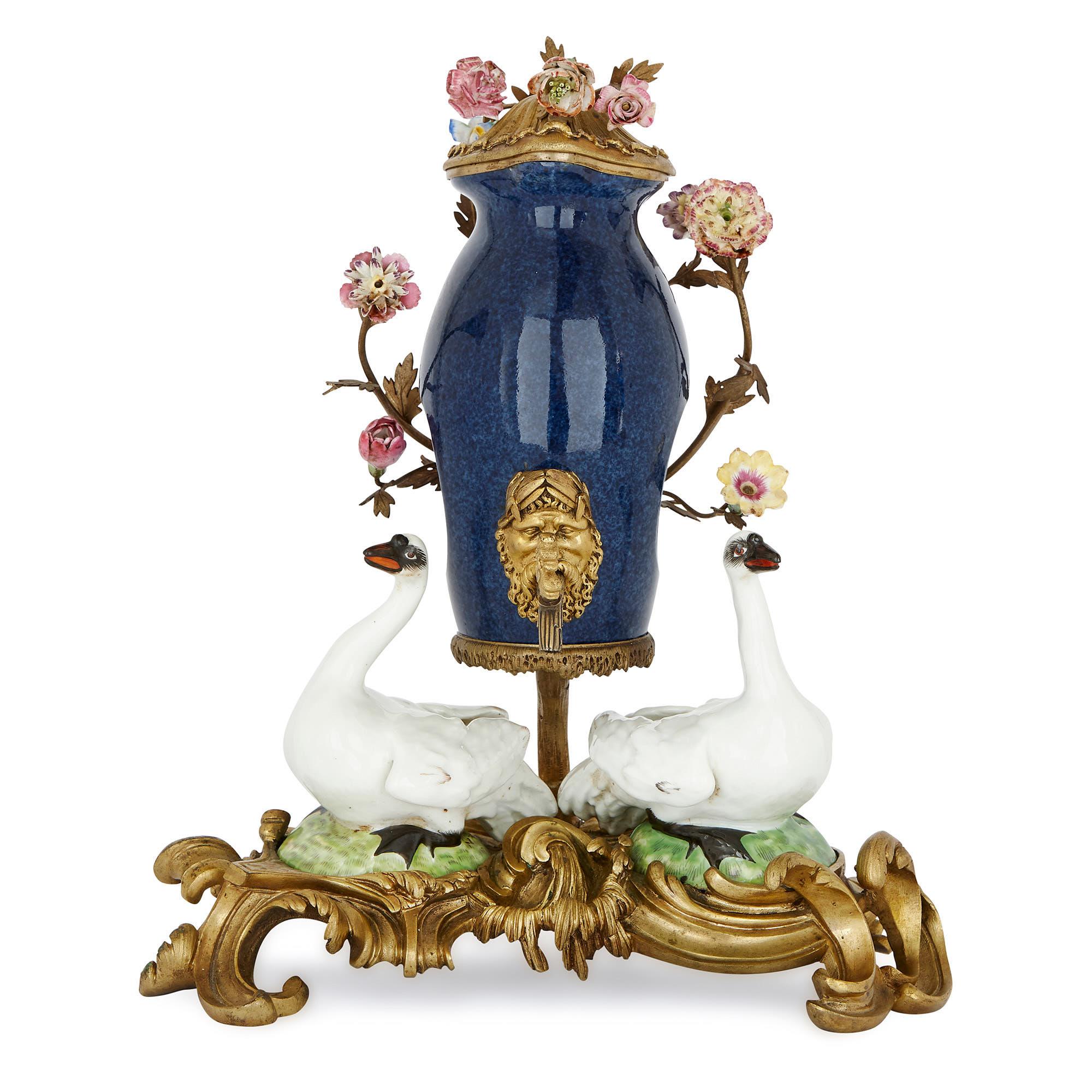 Meissen style porcelain and gilt bronze table fountain by Samson