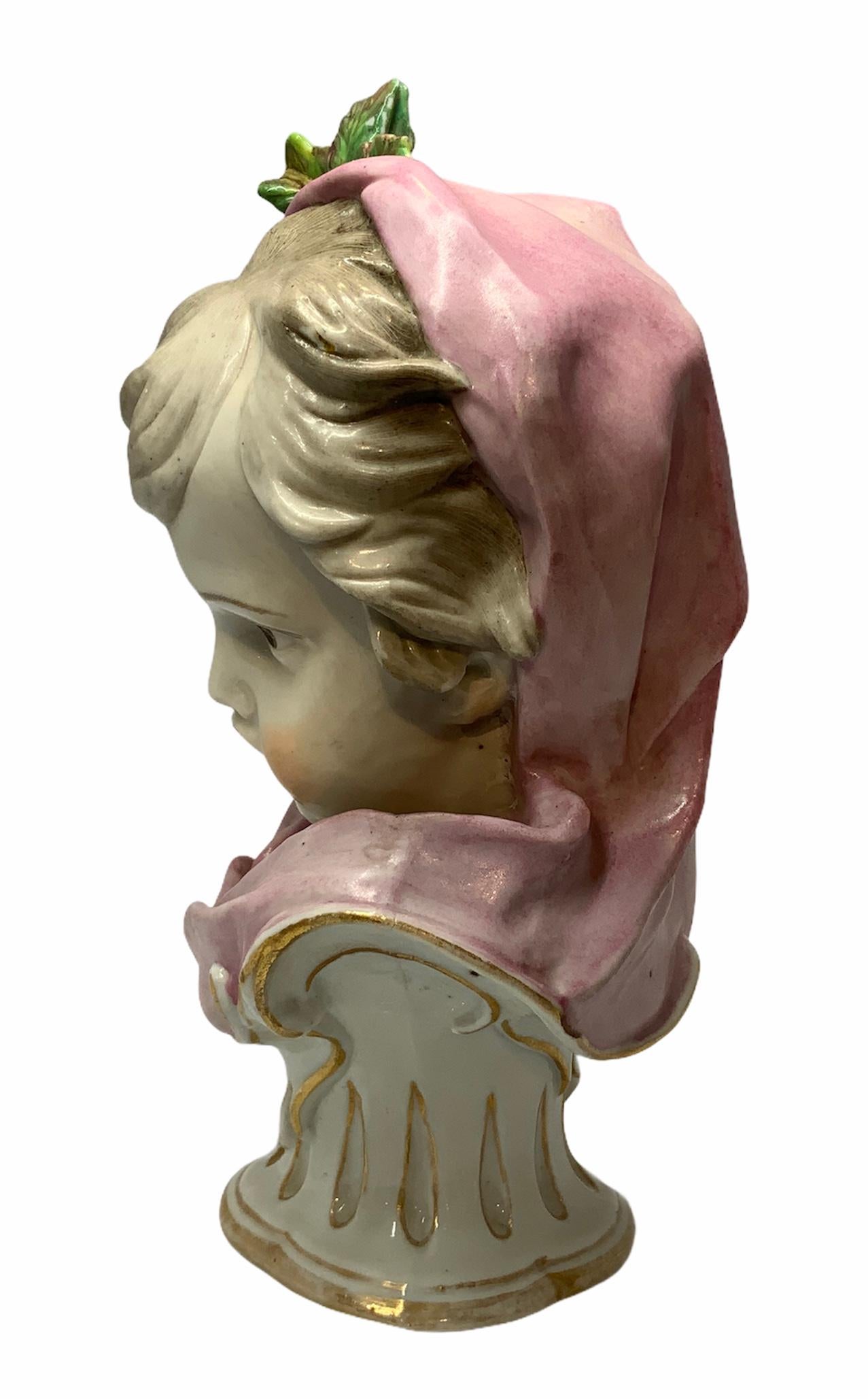 Meissen Style Porcelain Figural Bust Baby Girl Allegorical to the Winter For Sale 2