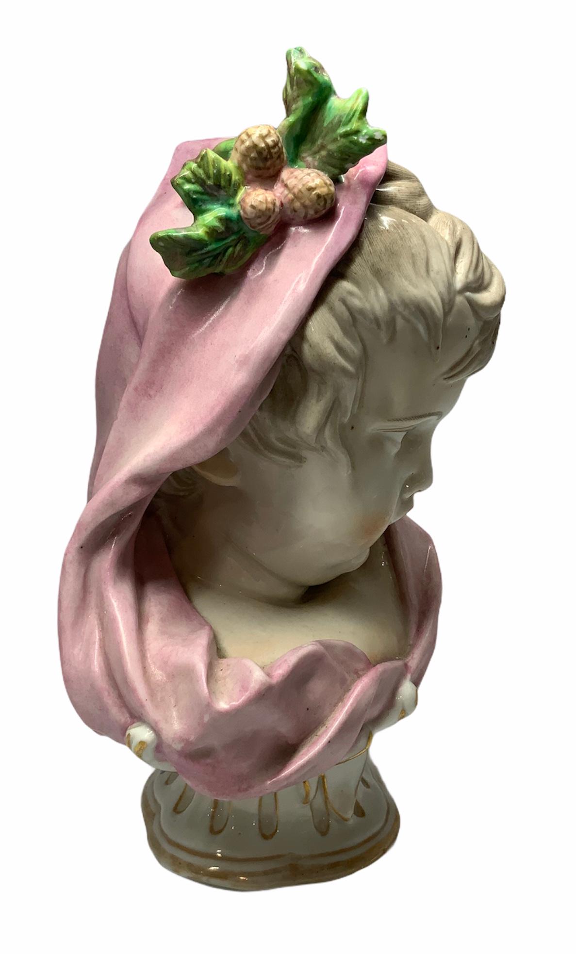 Victorian Meissen Style Porcelain Figural Bust Baby Girl Allegorical to the Winter For Sale