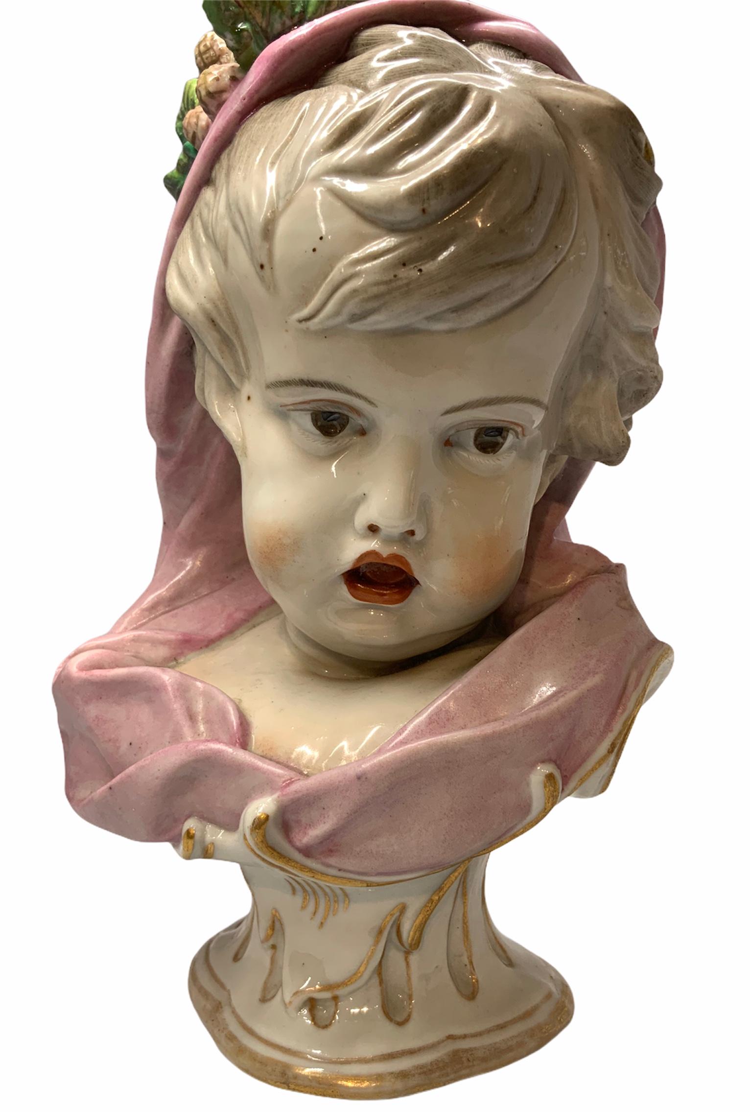 French Meissen Style Porcelain Figural Bust Baby Girl Allegorical to the Winter For Sale