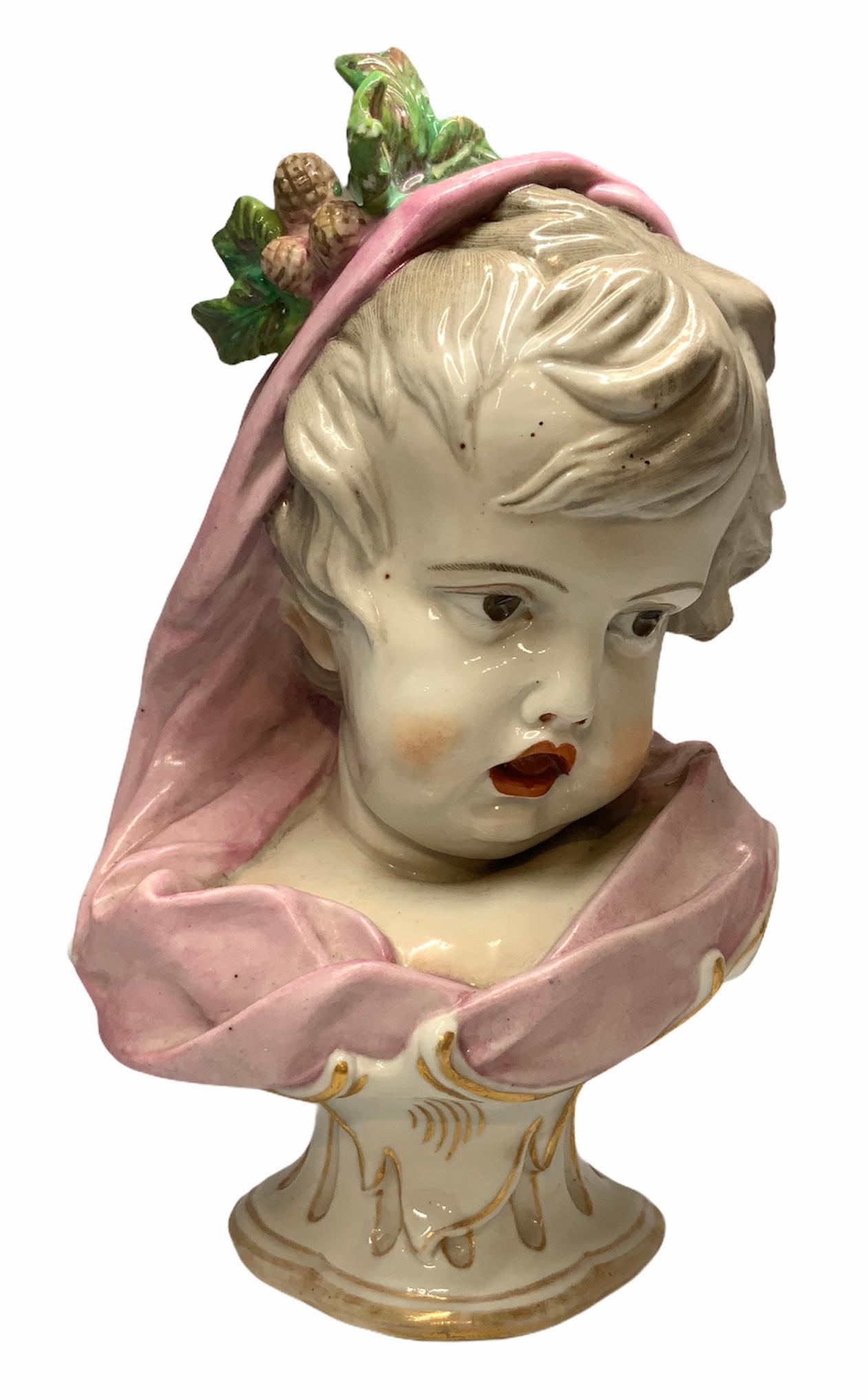 20th Century Meissen Style Porcelain Figural Bust Baby Girl Allegorical to the Winter For Sale