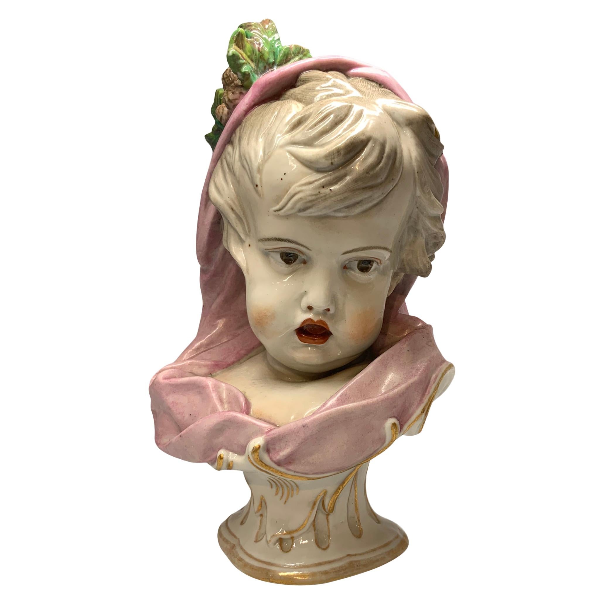 Meissen Style Porcelain Figural Bust Baby Girl Allegorical to the Winter For Sale