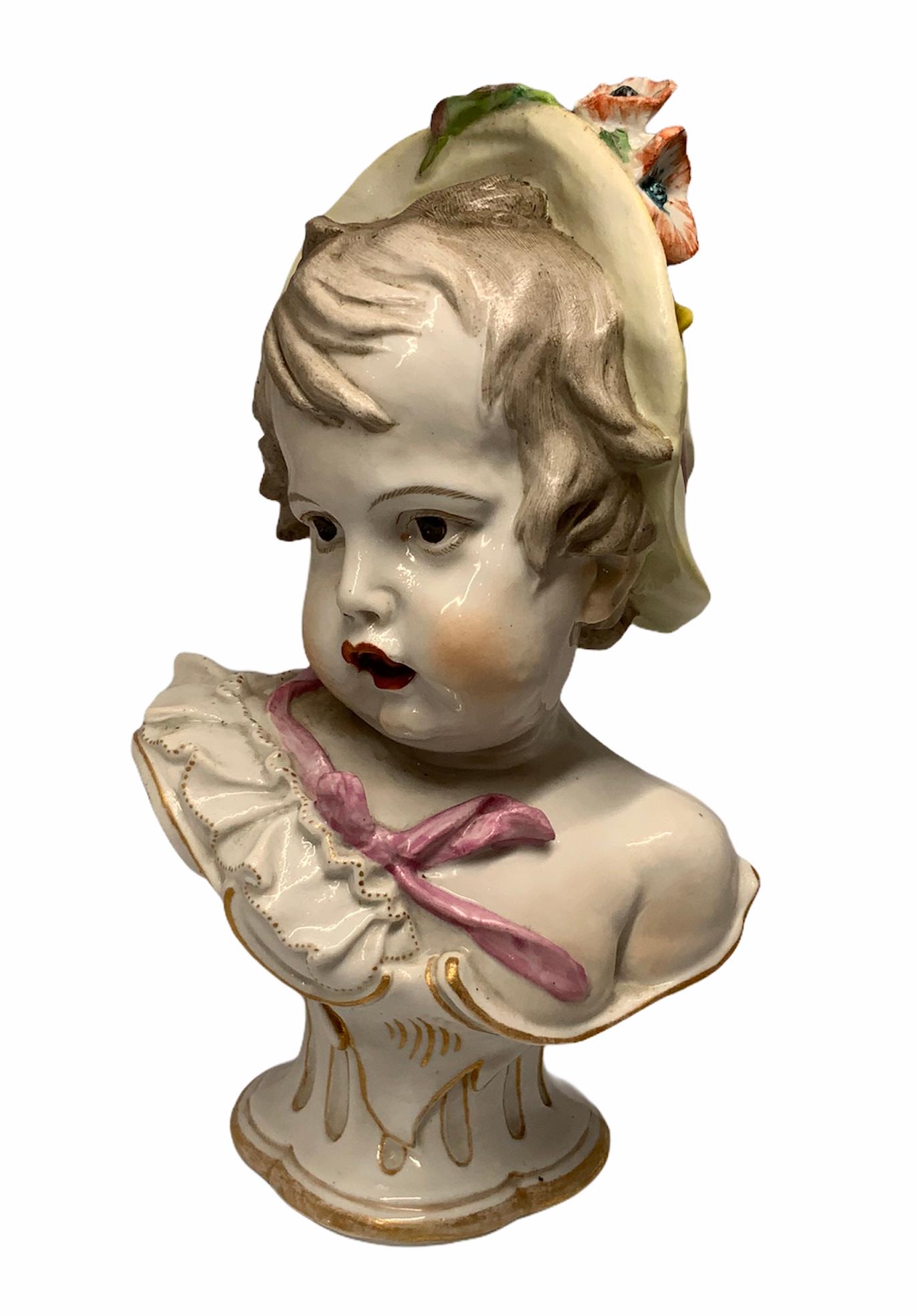 Victorian Meissen Style Porcelain Figural Bust of a Baby Girl Allegorical to the Spring For Sale