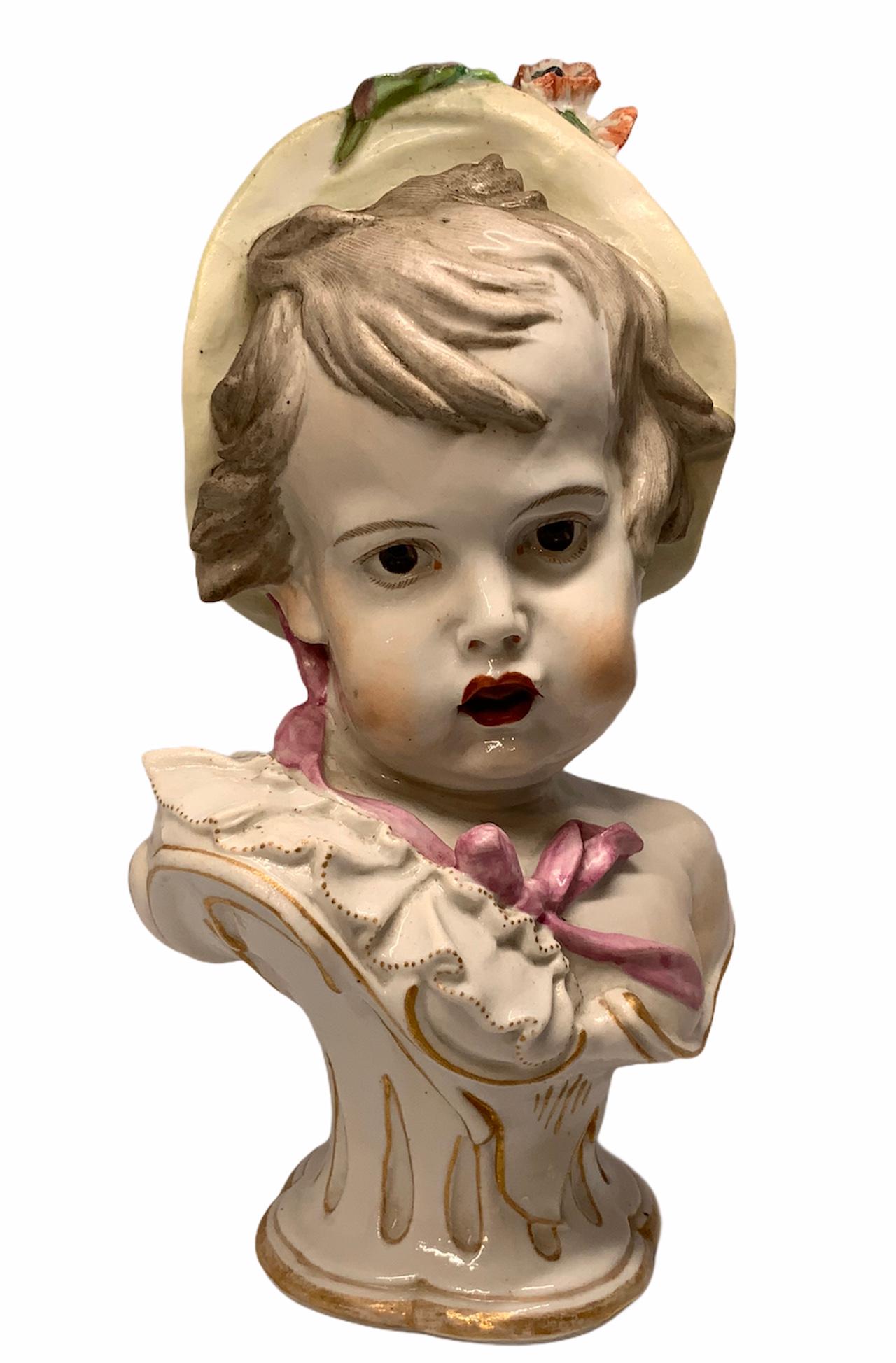 Hand-Painted Meissen Style Porcelain Figural Bust of a Baby Girl Allegorical to the Spring For Sale