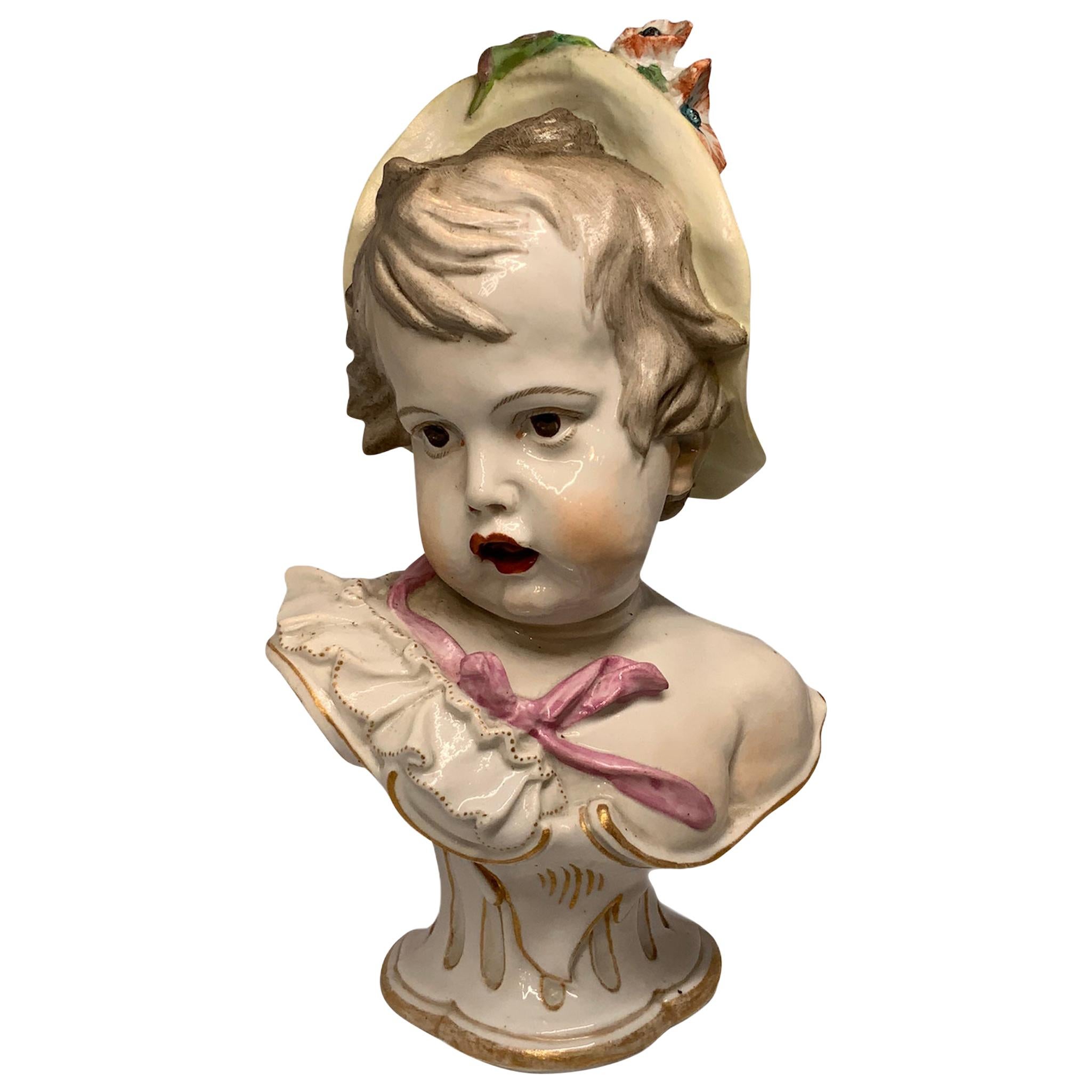 Meissen Style Porcelain Figural Bust of a Baby Girl Allegorical to the Spring For Sale