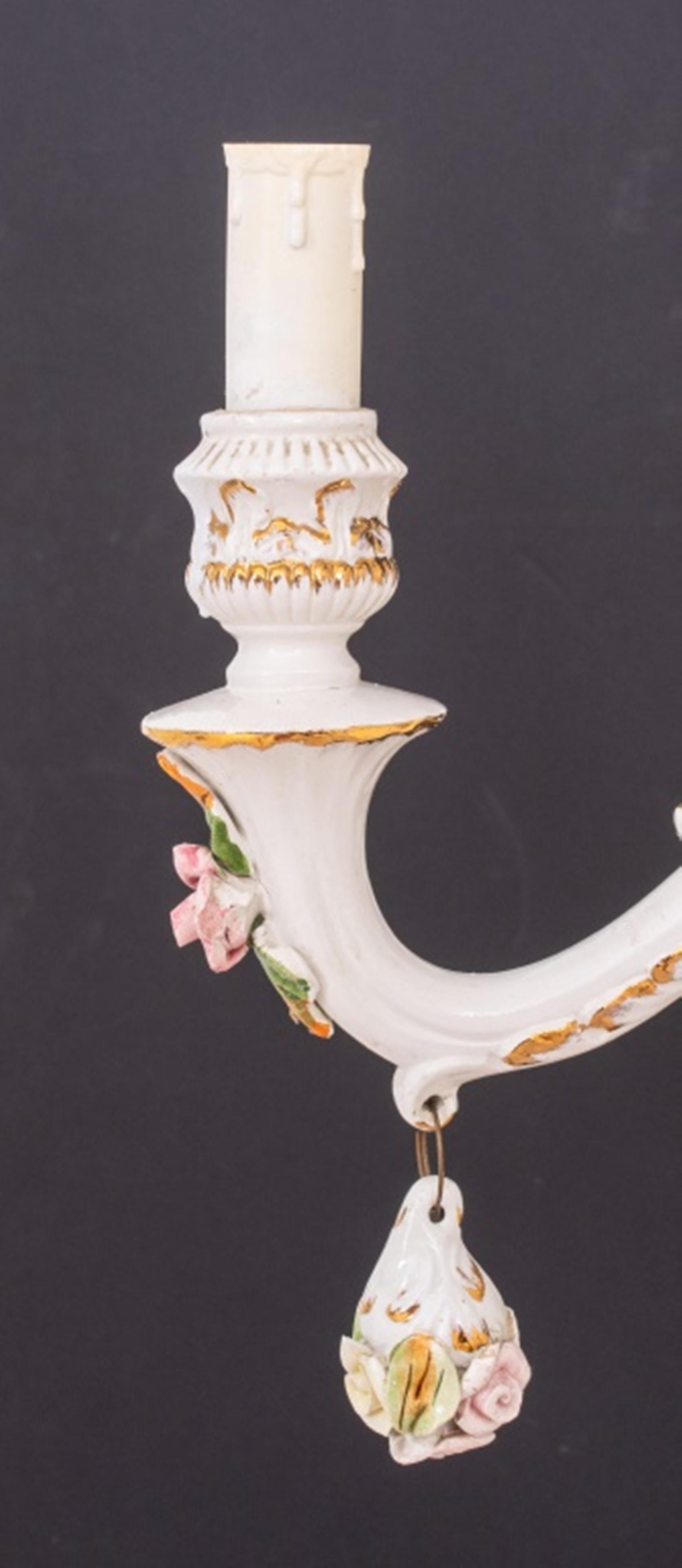 Rococo Meissen Style Porcelain Six-Light Chandelier