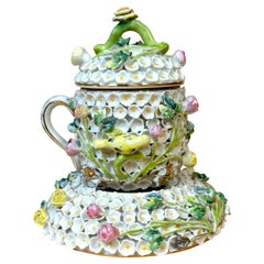 Meissen Style Schneeballen Teacup & Saucer & Lid