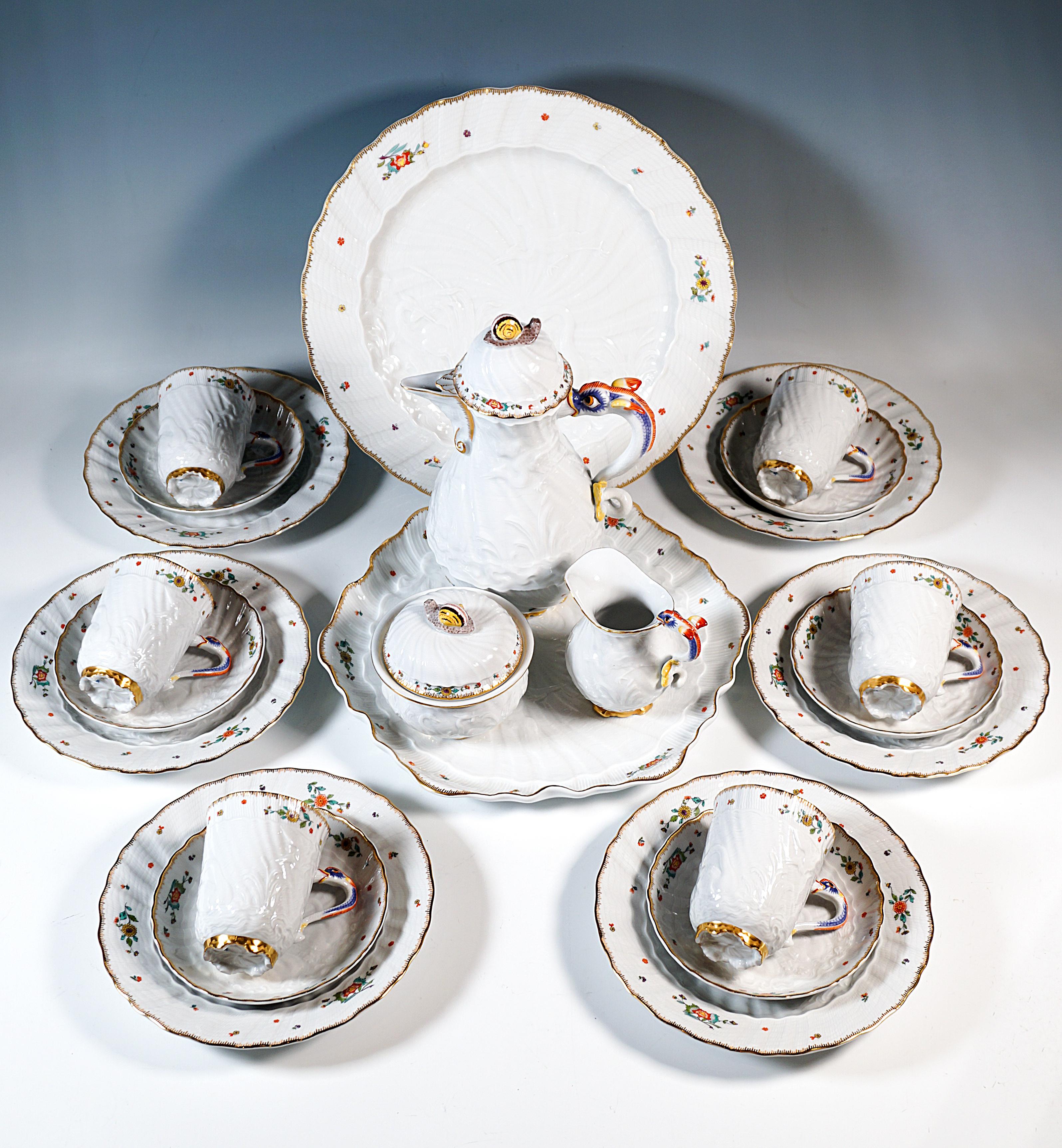 Baroque Service à café Meissen pour 6 personnes, avec fleurs indiennes, 20e siècle en vente