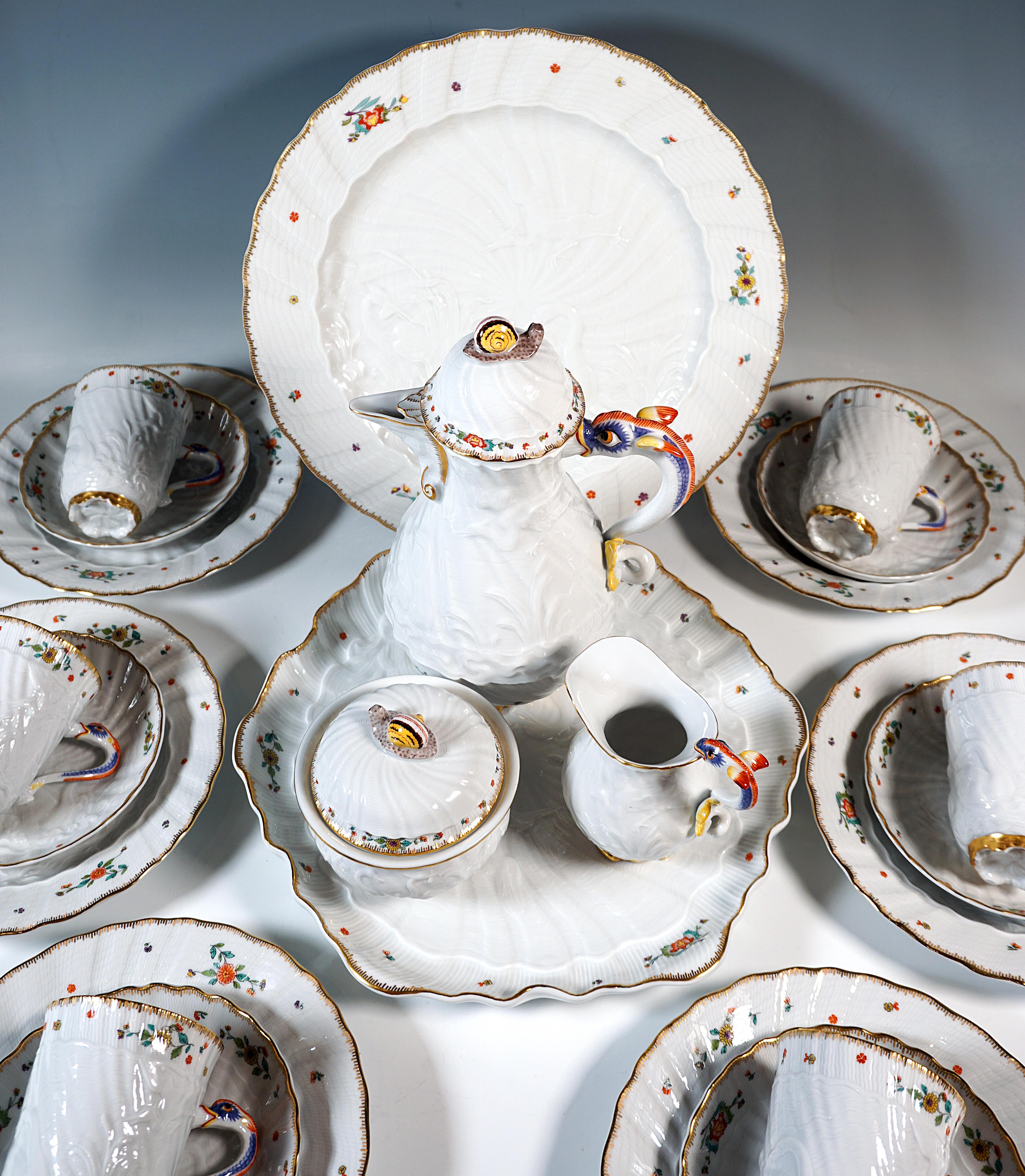 Allemand Service à café Meissen pour 6 personnes, avec fleurs indiennes, 20e siècle en vente