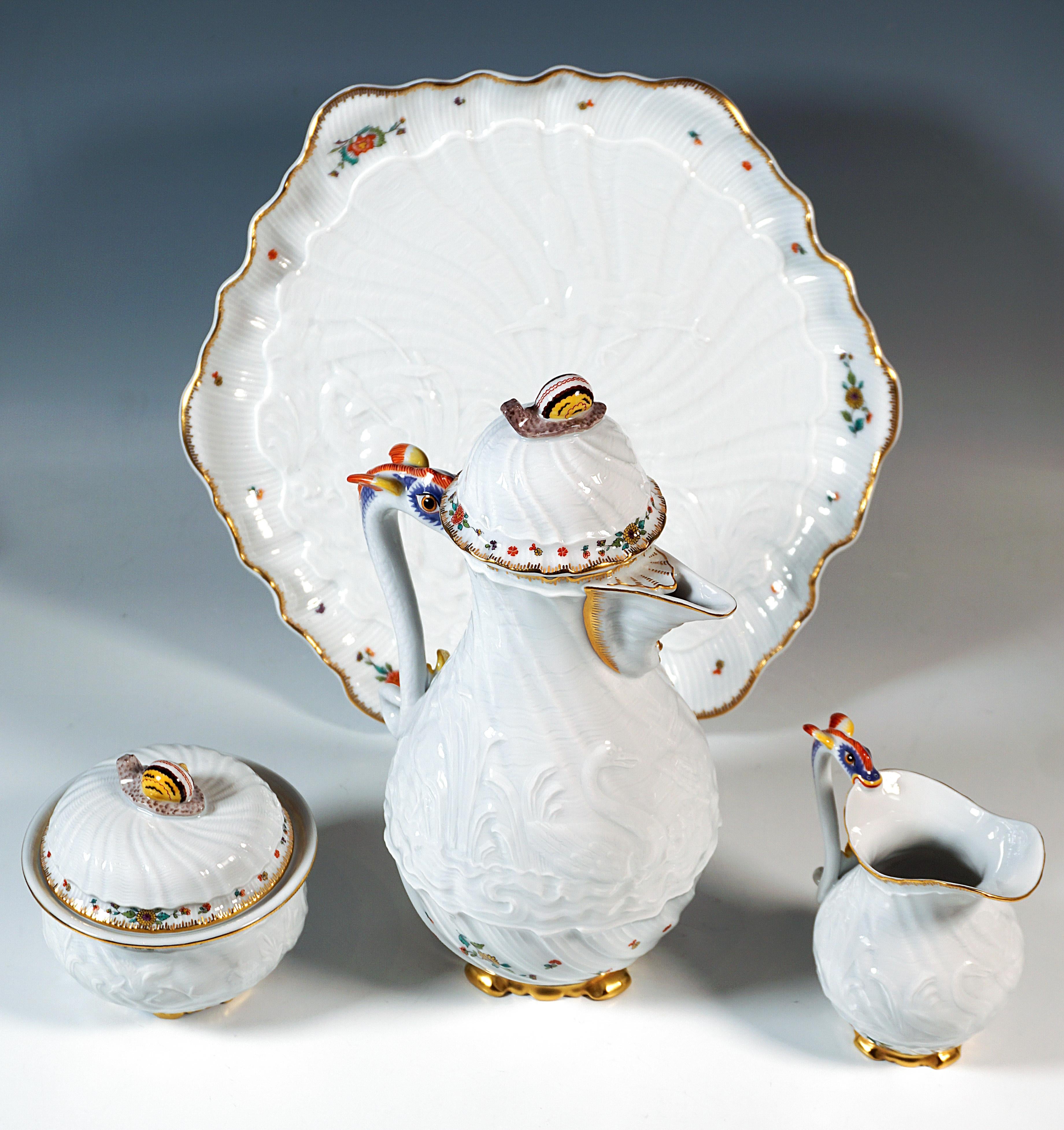 Fait main Service à café Meissen pour 6 personnes, avec fleurs indiennes, 20e siècle en vente