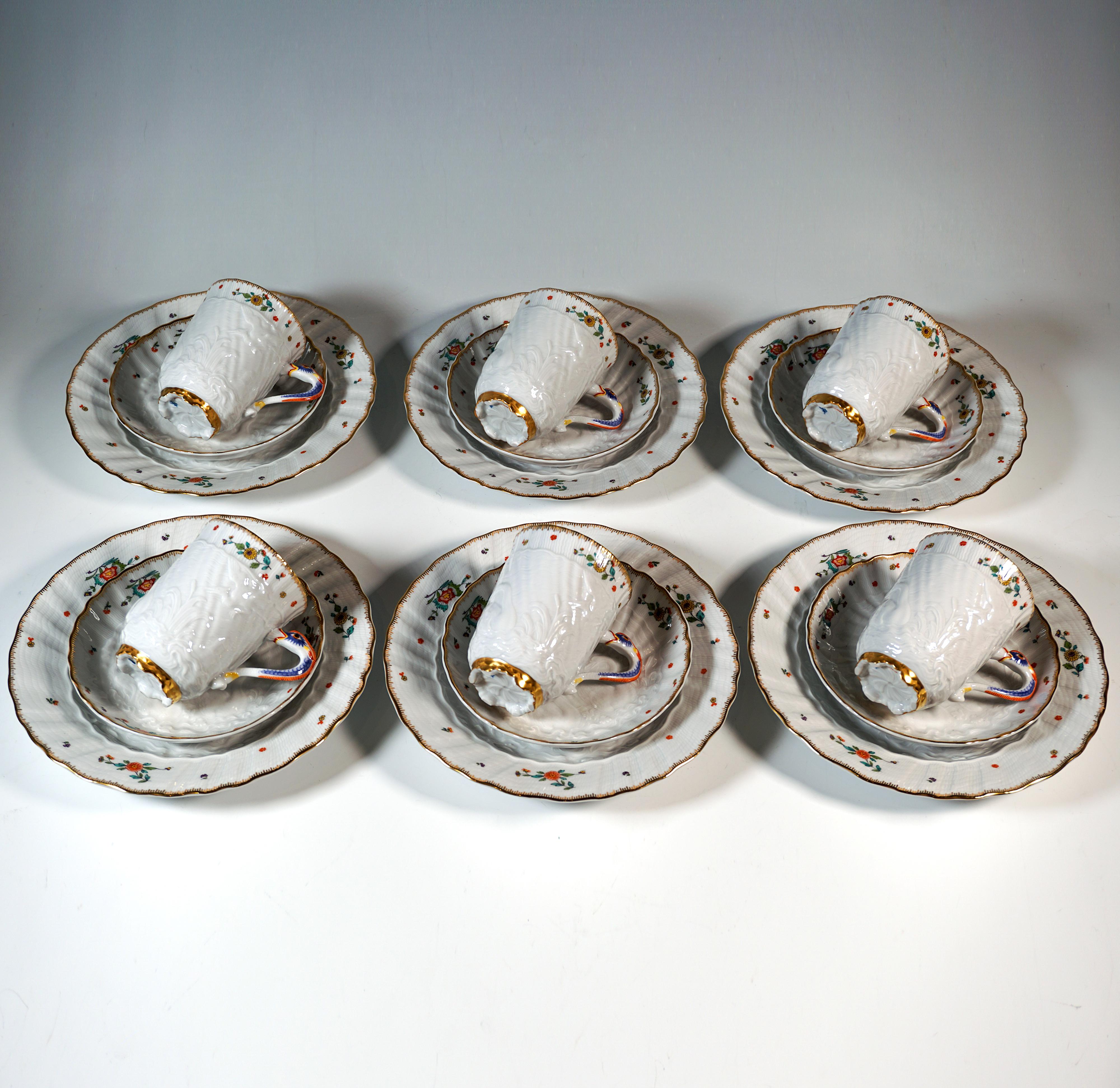 20ième siècle Service à café Meissen pour 6 personnes, avec fleurs indiennes, 20e siècle en vente