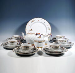 Meissen Swan Service Tea Coffee Set For 6 Persons, With Indian Flowers, 20th C