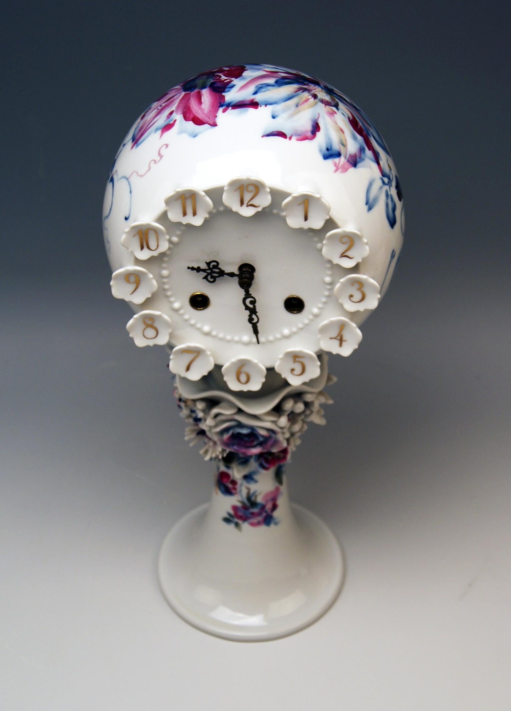 German Meissen Table Clock Modern Model 60886 Painted Flower, Peter Strang, circa 1981