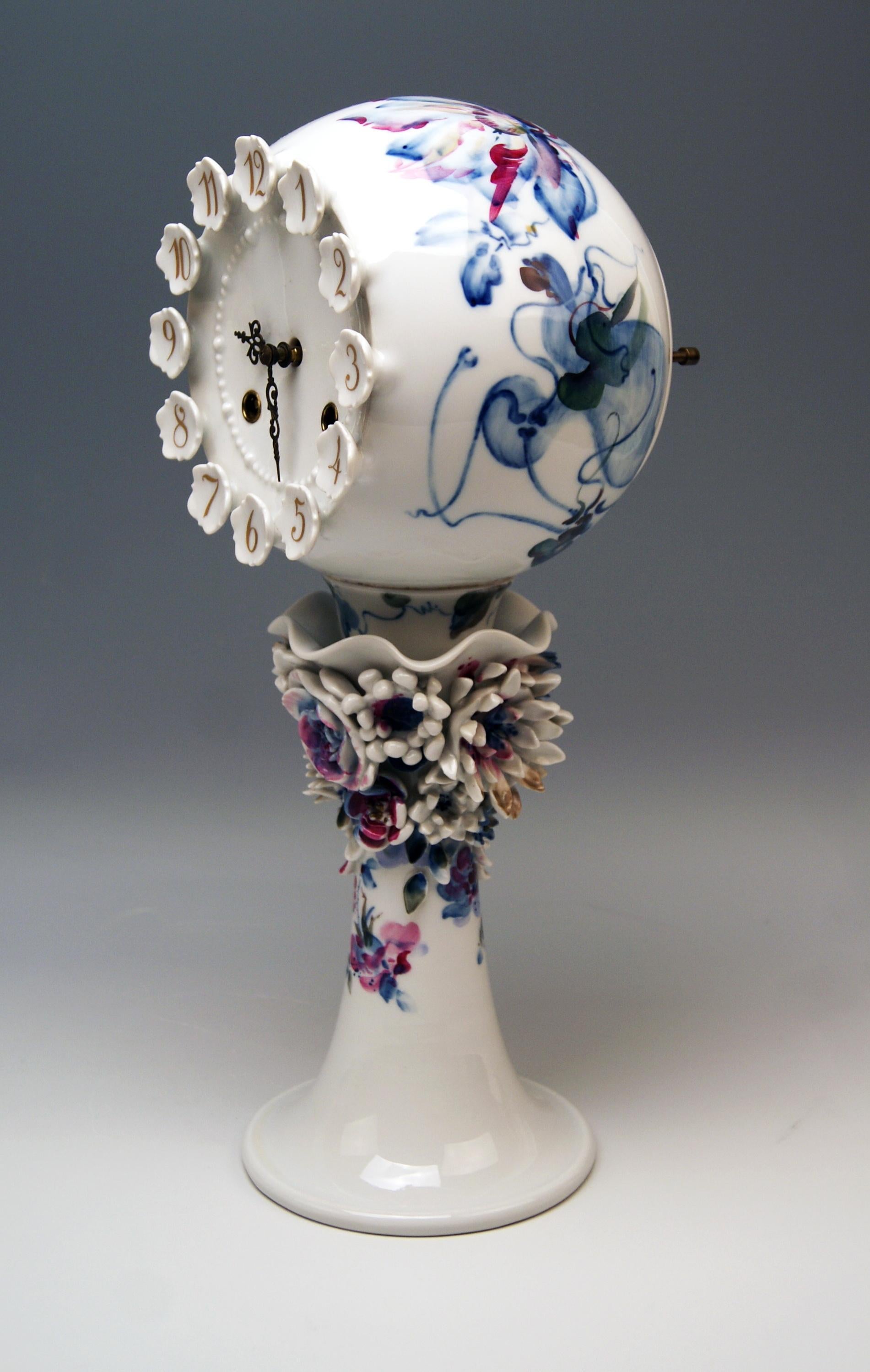 20th Century Meissen Table Clock Modern Model 60886 Painted Flower, Peter Strang, circa 1981
