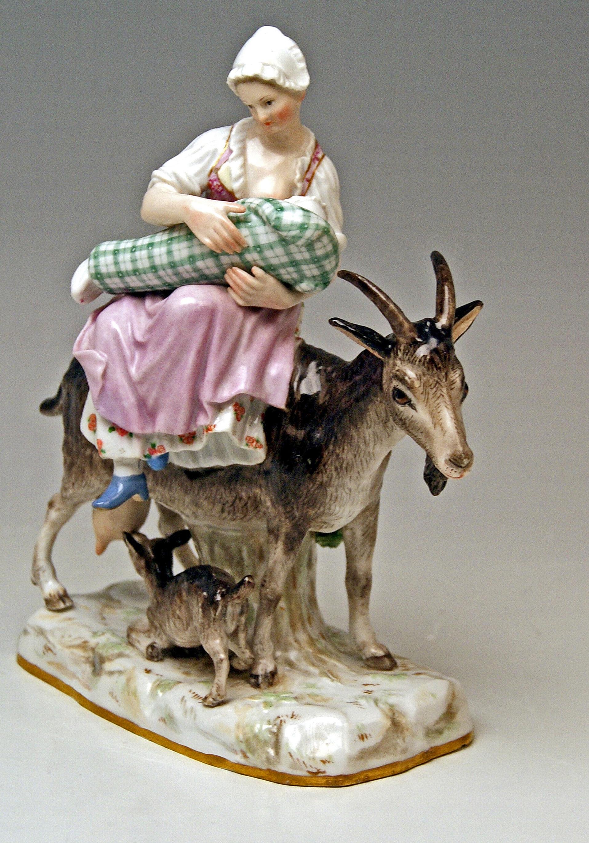 Rococo Meissen Tailor & Wife of Tailor on Goat Models 171 155 by Kaendler Eberlein 1860