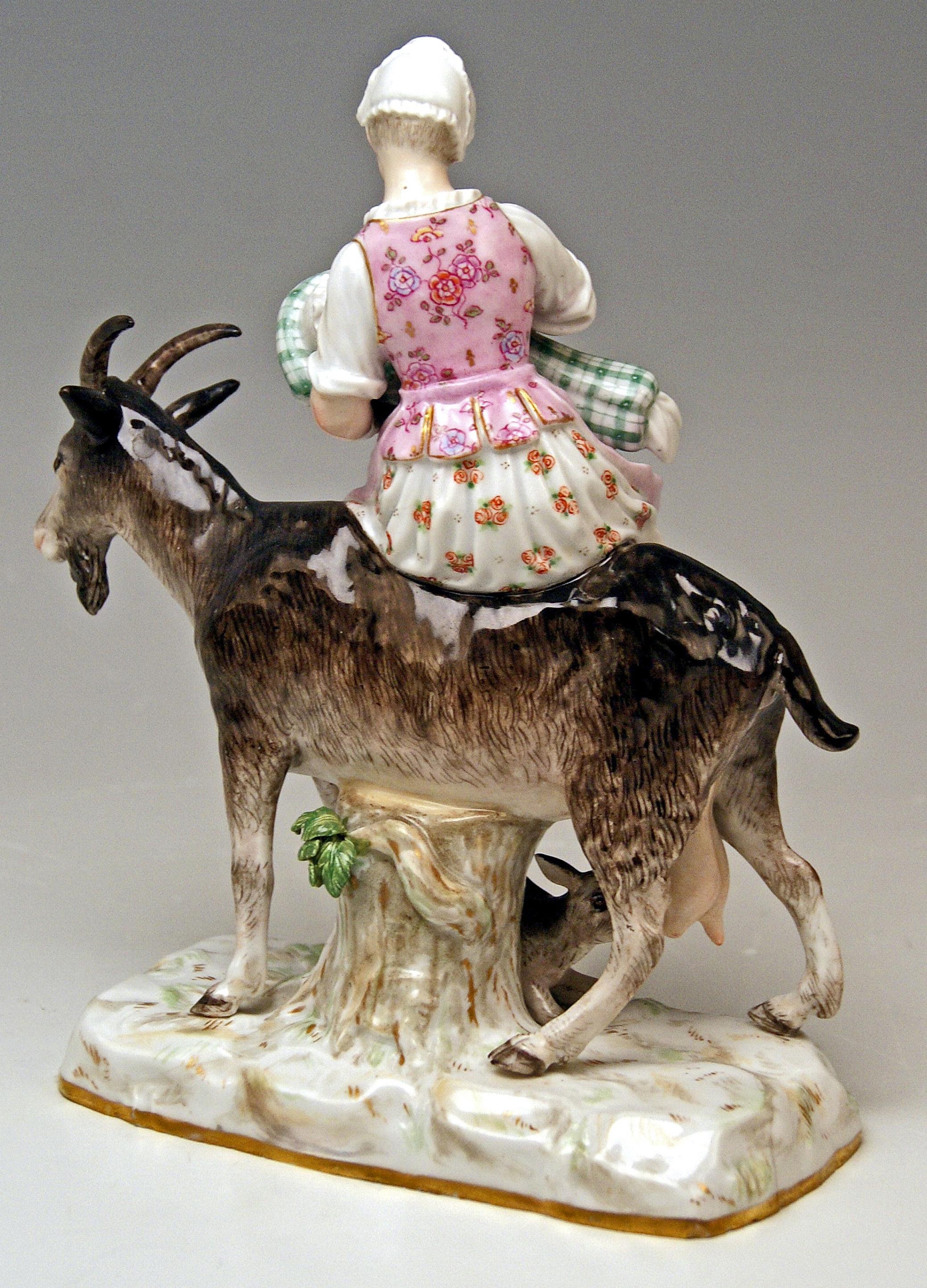 German Meissen Tailor & Wife of Tailor on Goat Models 171 155 by Kaendler Eberlein 1860