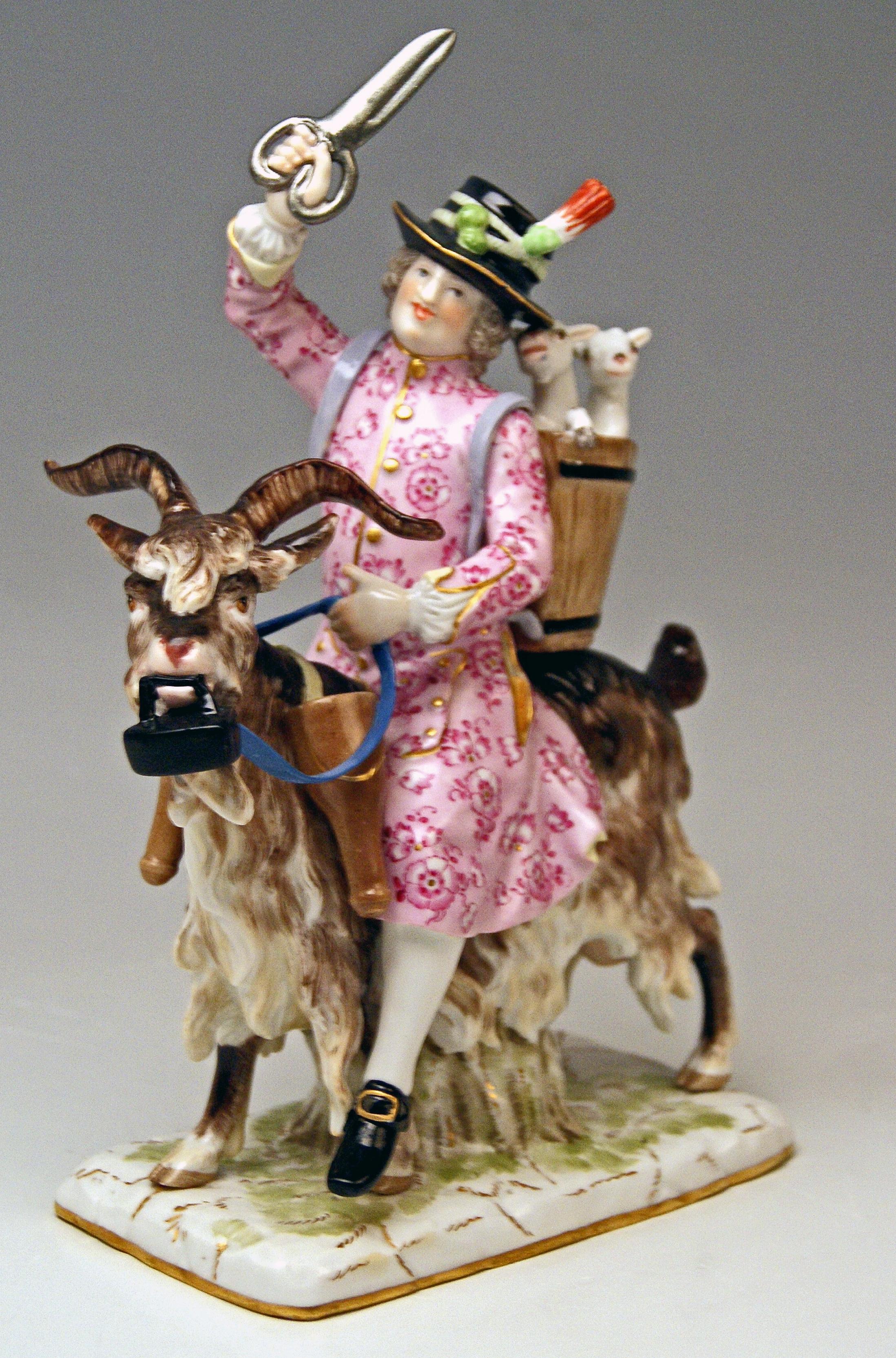 Mid-19th Century Meissen Tailor & Wife of Tailor on Goat Models 171 155 by Kaendler Eberlein 1860