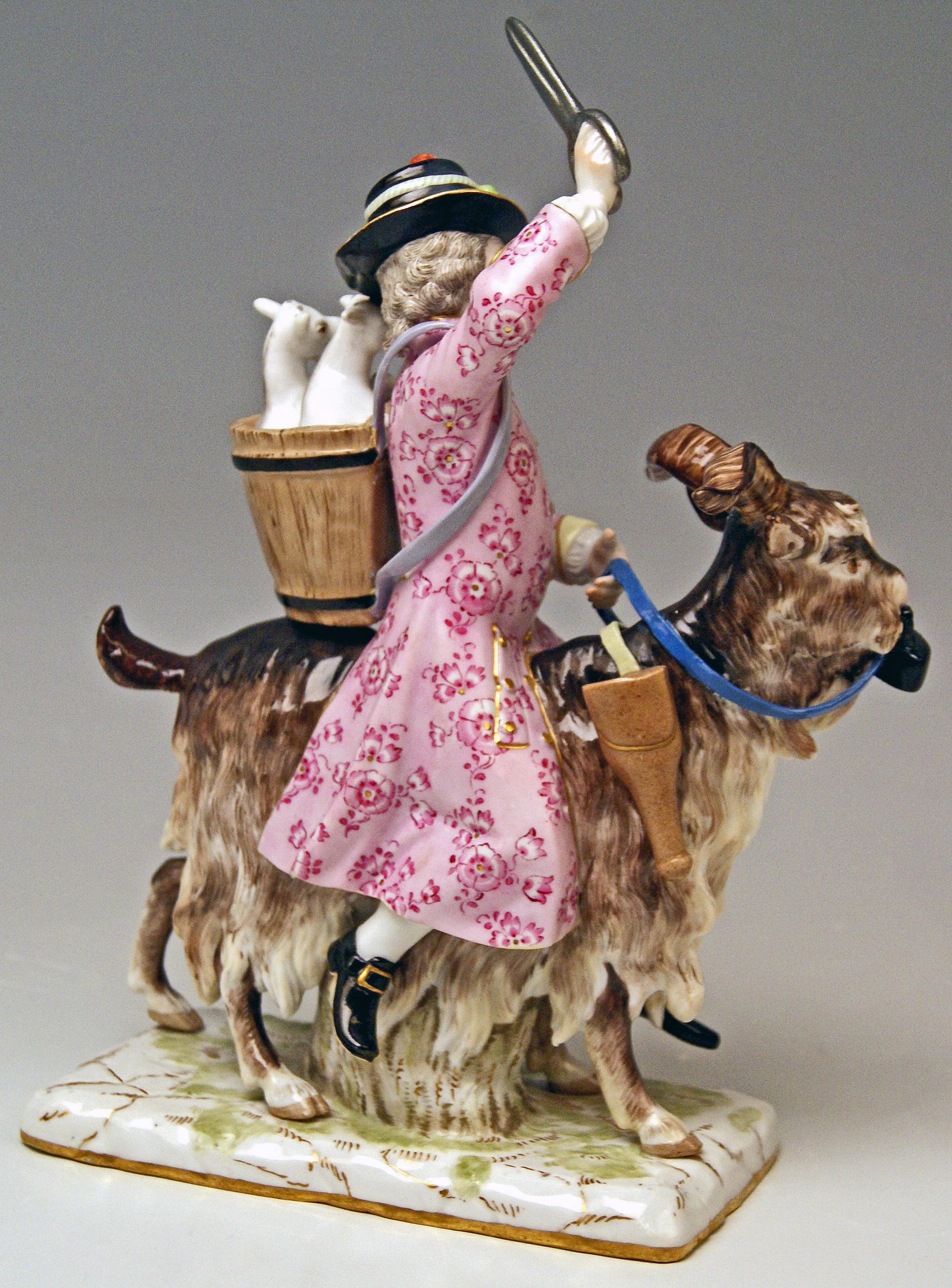 Porcelain Meissen Tailor & Wife of Tailor on Goat Models 171 155 by Kaendler Eberlein 1860