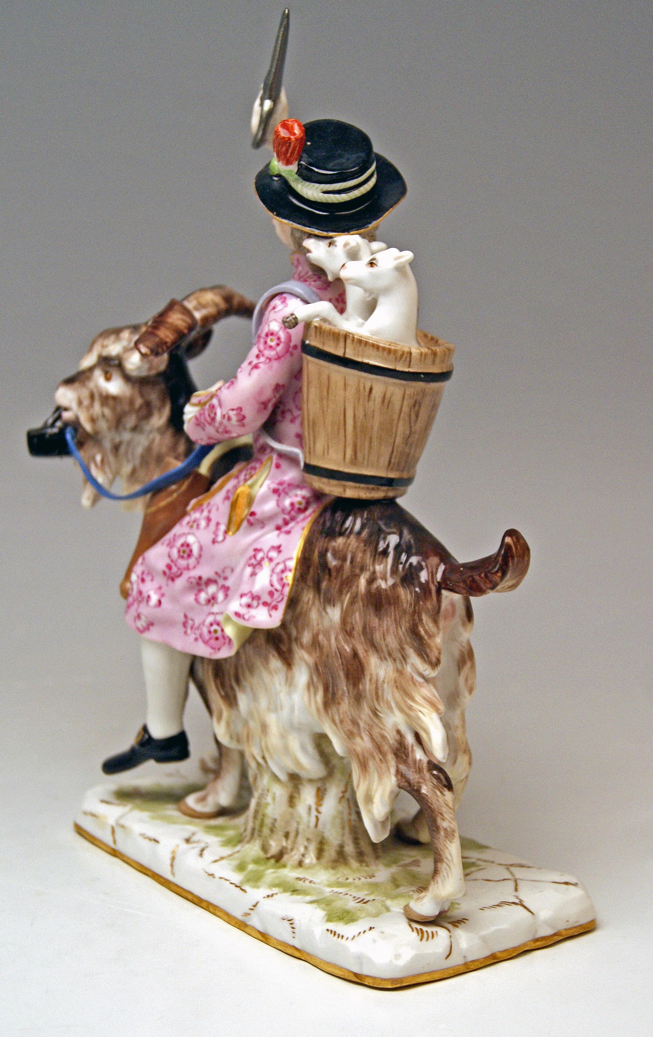Meissen Tailor & Wife of Tailor on Goat Models 171 155 by Kaendler Eberlein 1860 1