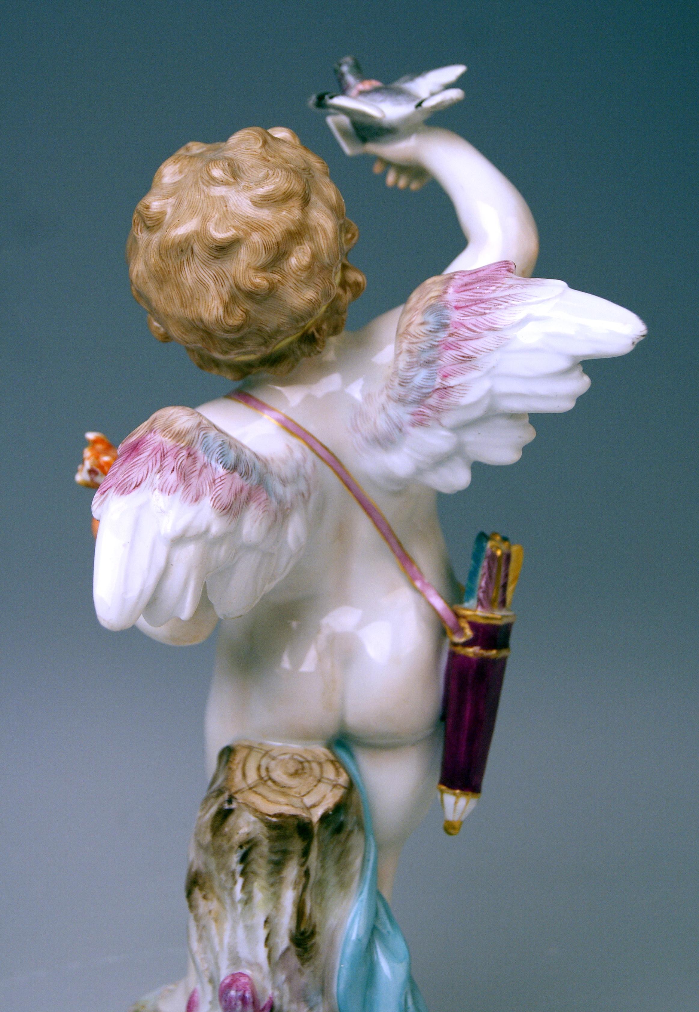 Porcelain Meissen Tall Cupid Figurine Dove of Peace Love Letter M 115 Johann Pollak