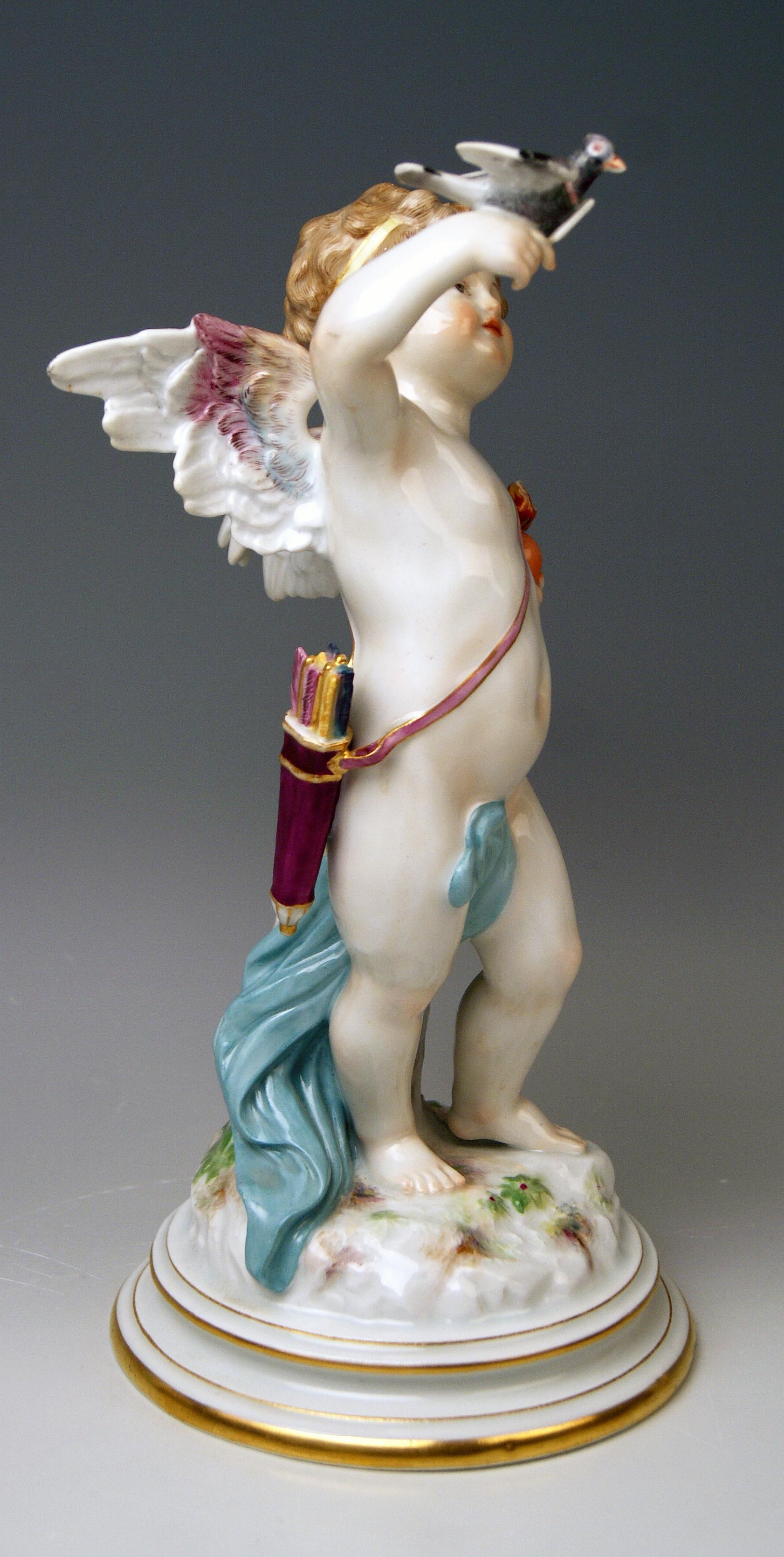 Rococo Meissen Tall Cupid Figurine Dove of Peace Love Letter M 115 Johann Pollak