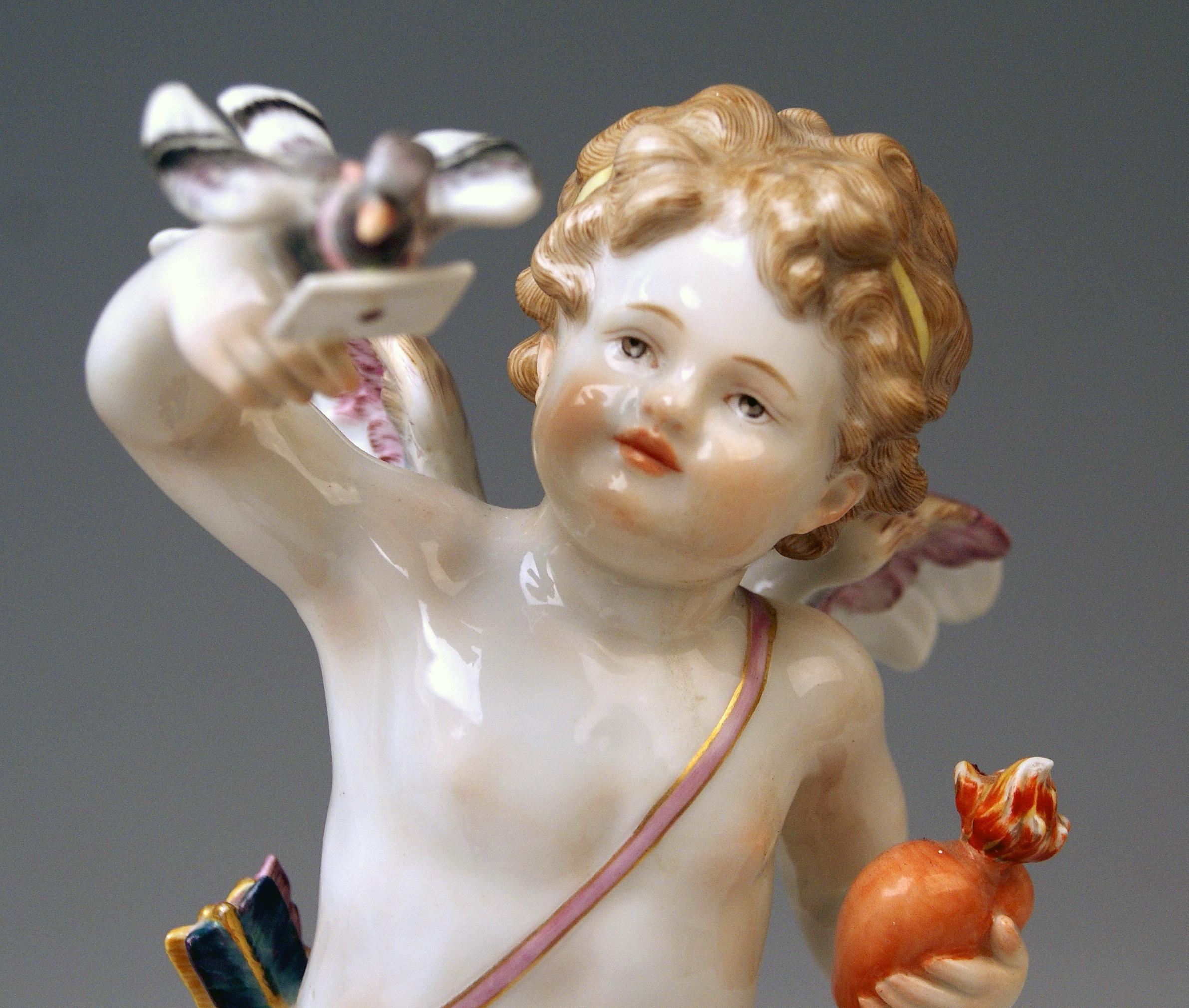 German Meissen Tall Cupid Figurine Dove of Peace Love Letter M 115 Johann Pollak