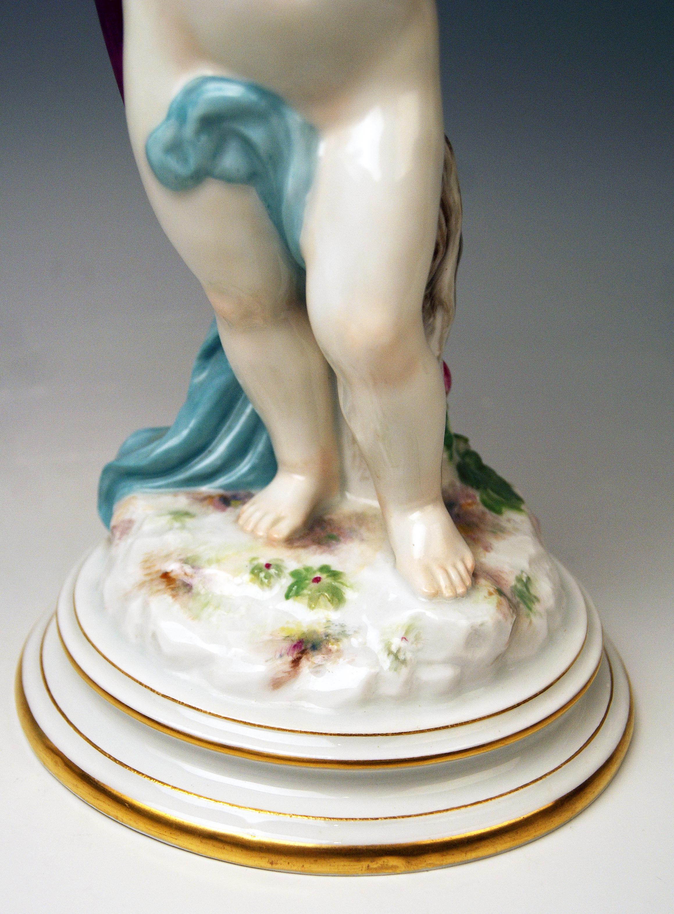 Meissen Tall Cupid Figurine Dove of Peace Love Letter M 115 Johann Pollak In Excellent Condition In Vienna, AT