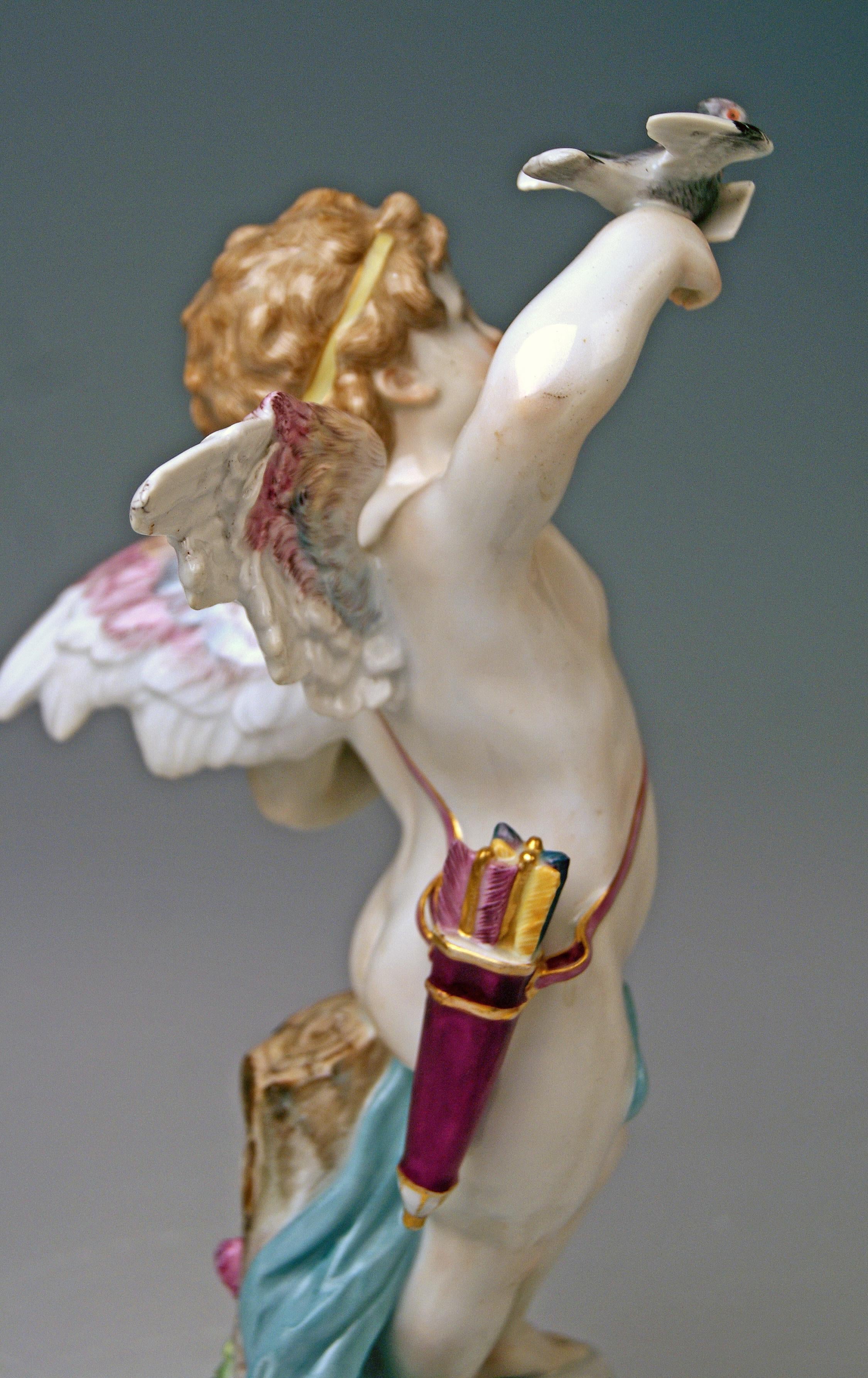 Late 19th Century Meissen Tall Cupid Figurine Dove of Peace Love Letter M 115 Johann Pollak