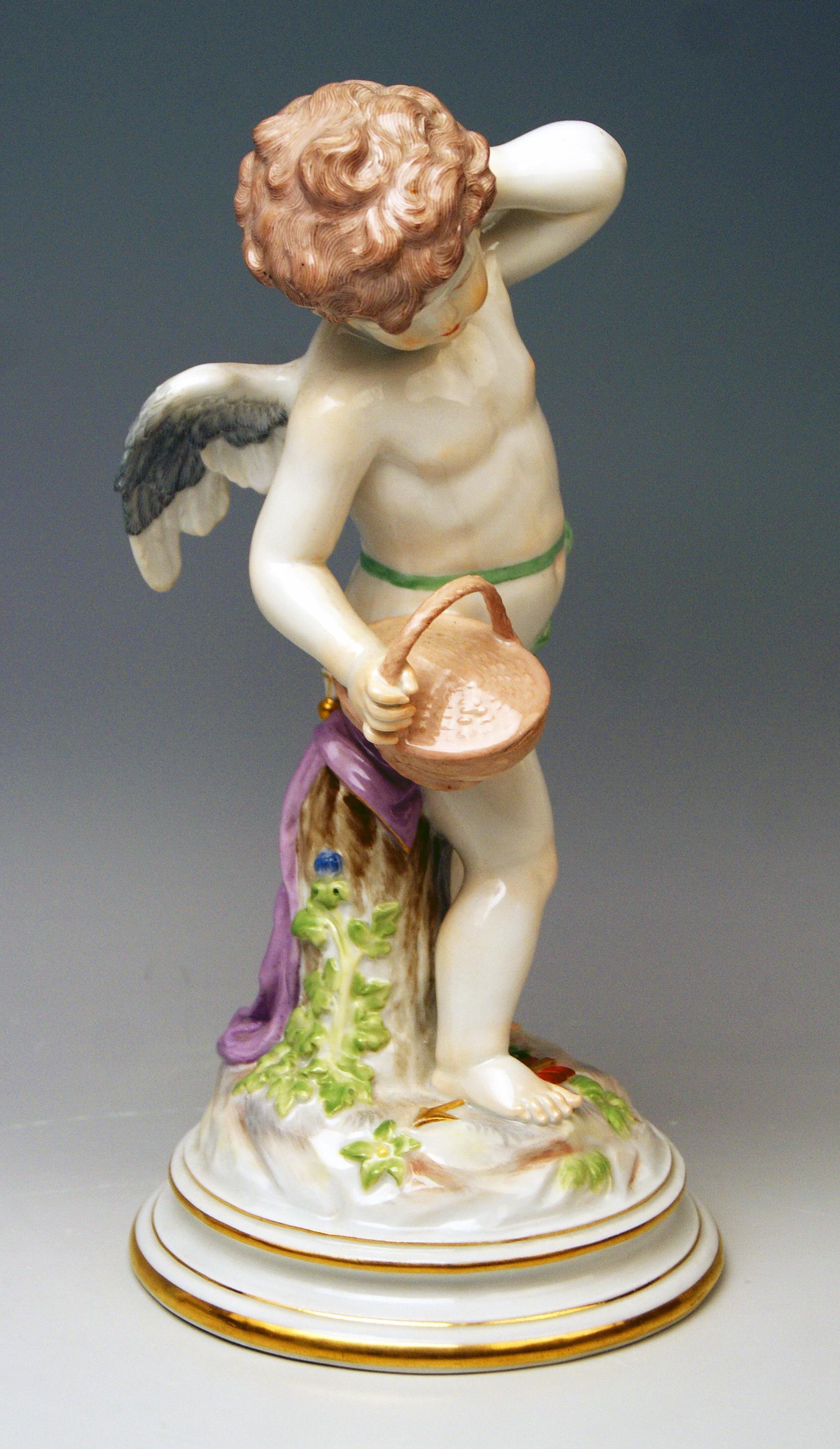 Rococo Meissen Tall Cupid Figurine with Basket M Series 113 Heinrich Schwabe Made 1910