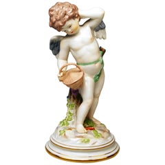 Grande figurine de Meissen Cupidon avec panier M Série 113 de Heinrich Schwabe, fabriquée en 1910