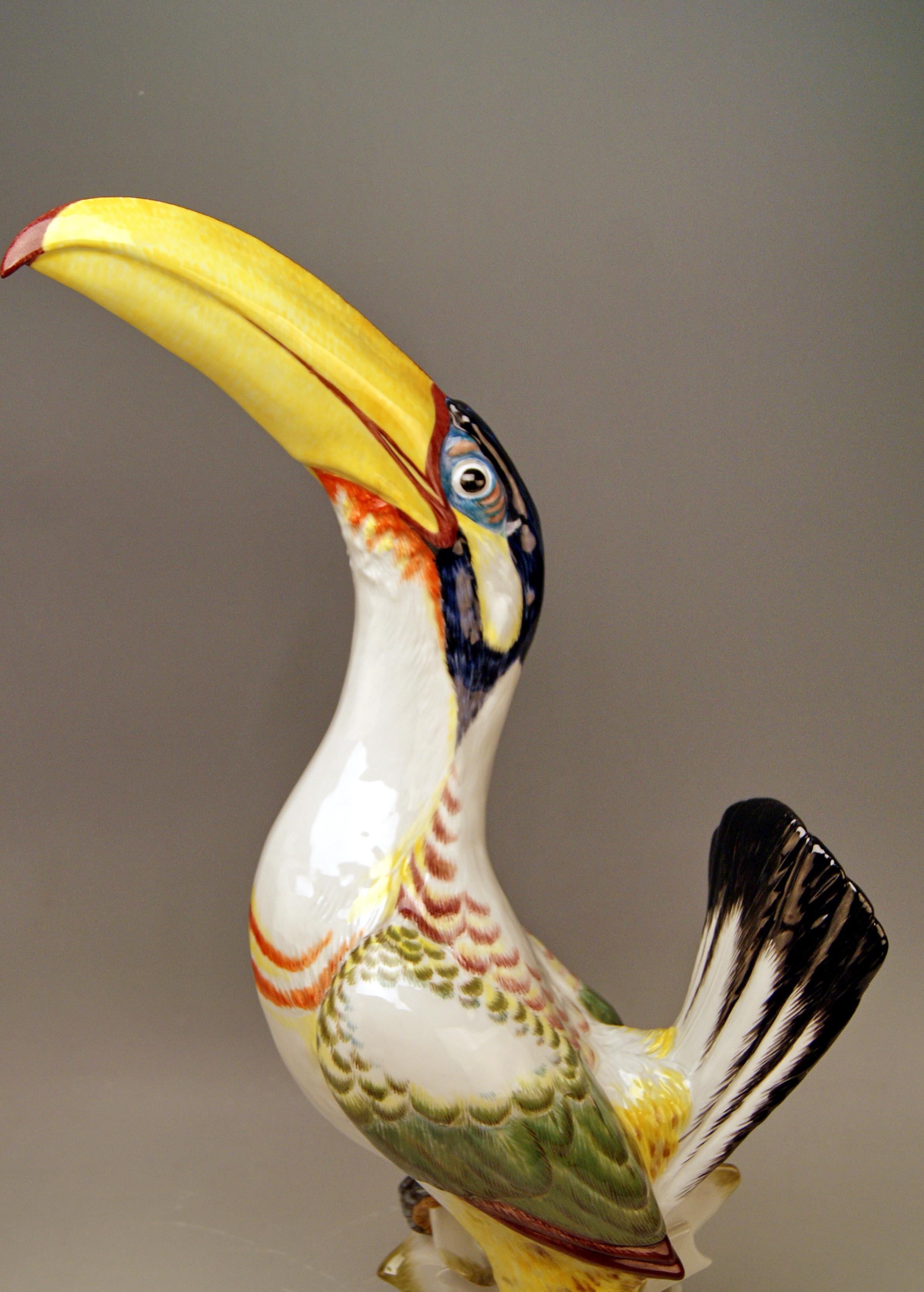 Late 20th Century Meissen Tall Guianan Toucanet Art Deco Style 58 Cm Model 76025 Paul Walther 1978
