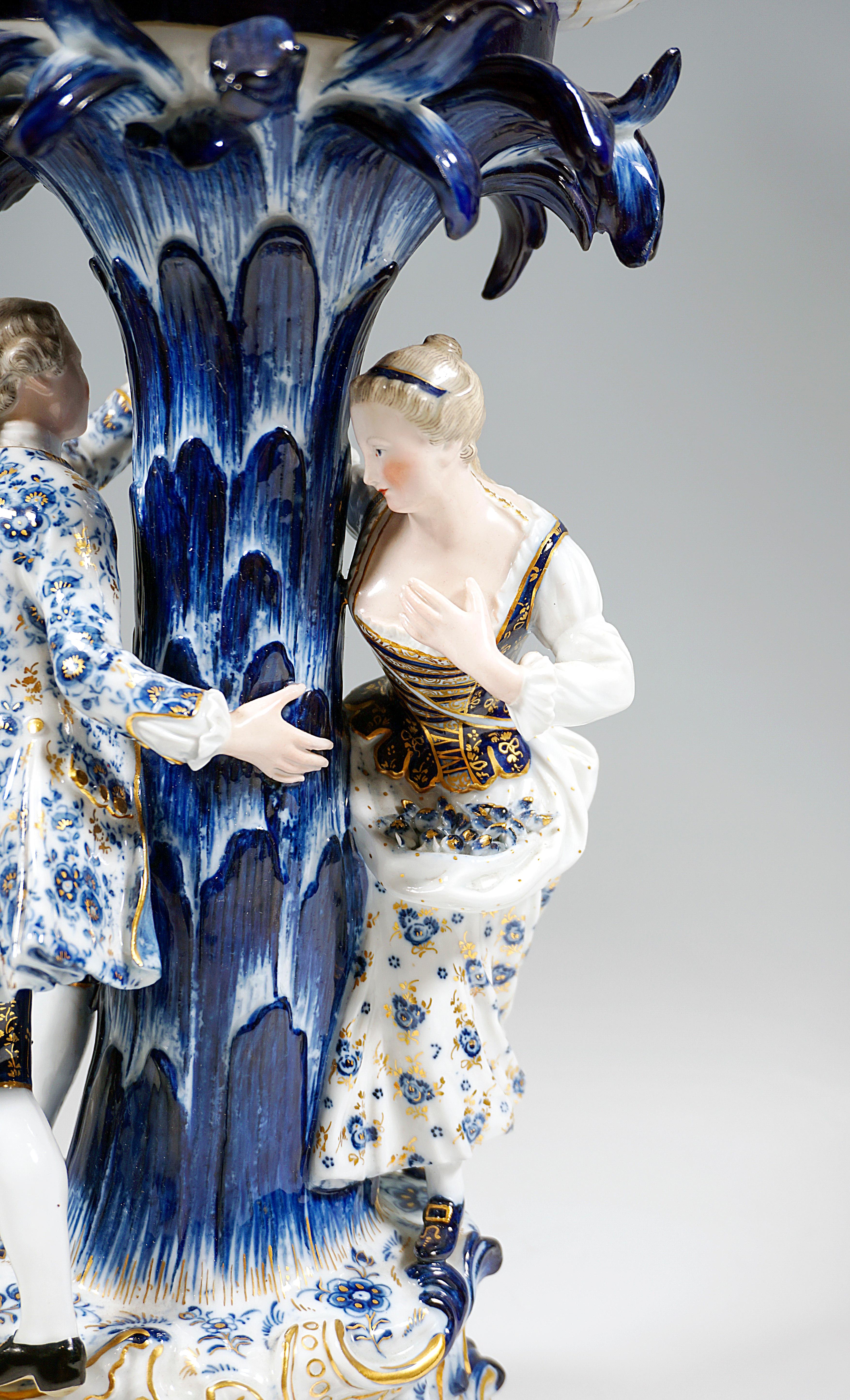 Painted Meissen Tall Splendour Centerpiece With Gallant Couple, by Leuteritz, c 1870 