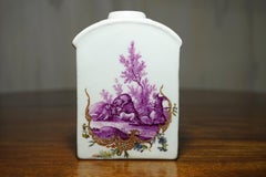 Meissen Tea Canister, Hunt Scene in Purple, Rococo Scrolls, circa 1755