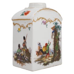 Antique Meissen Tea Canister Painted with Military Scene, c. 1780