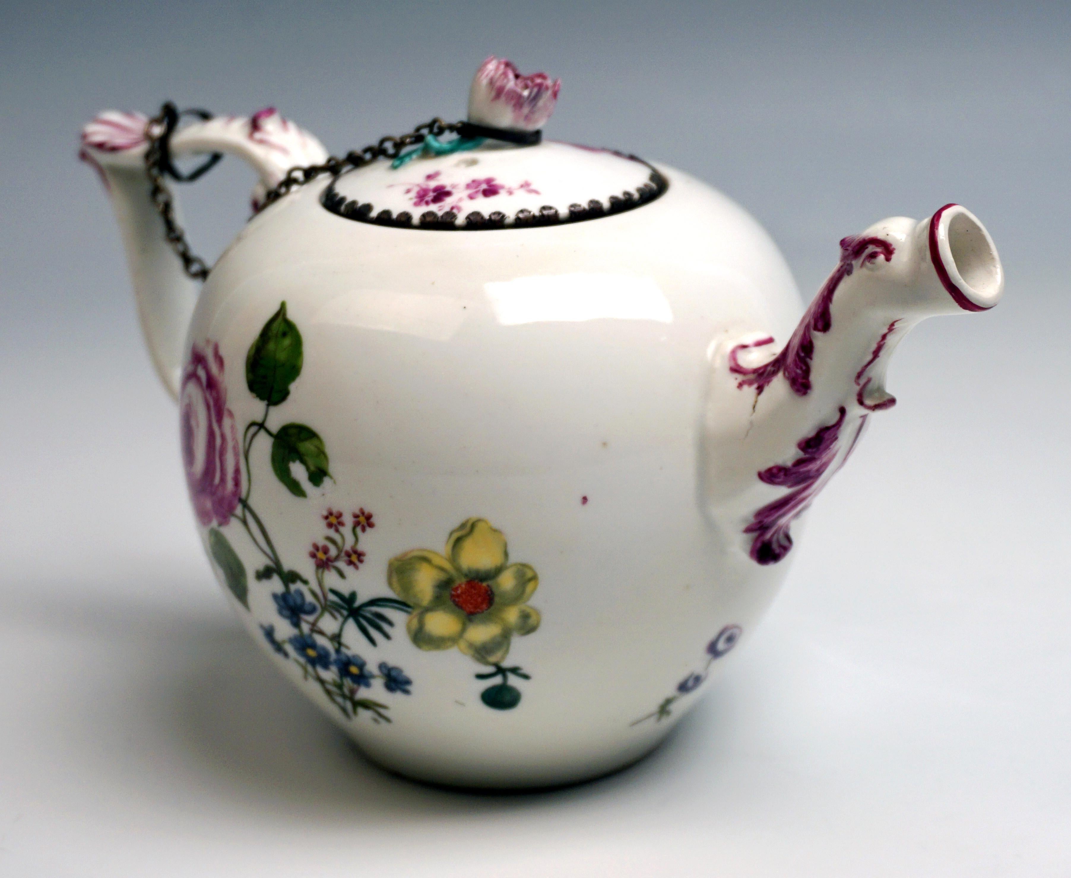 Meissener Teekanne mit Tierausguss und Blumendekoration Rokokozeit um 1740 (Deutsch) im Angebot