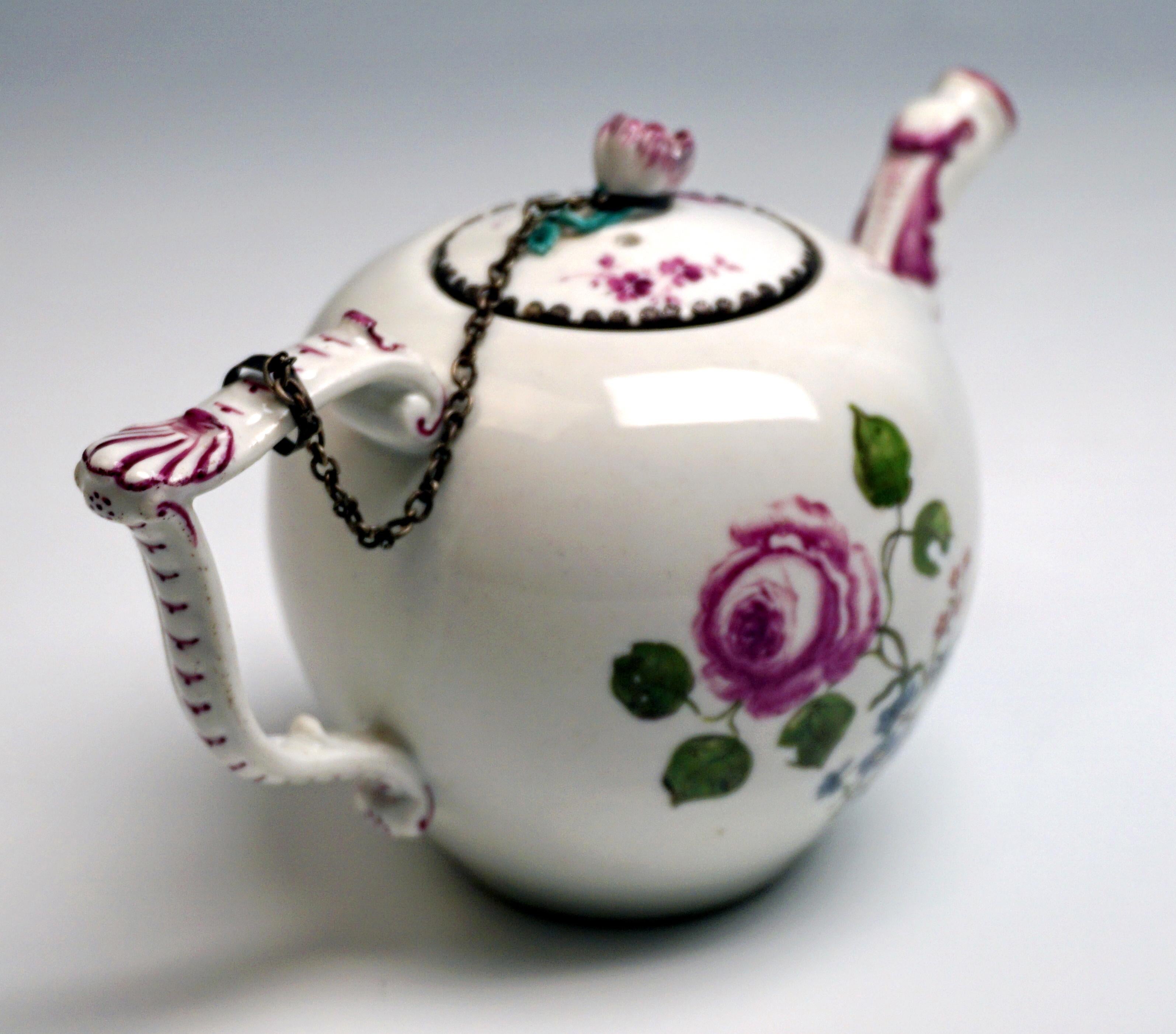 German Meissen Tea Pot with Animal Spout and Flower Decoration Rococo Period circa 1740 For Sale