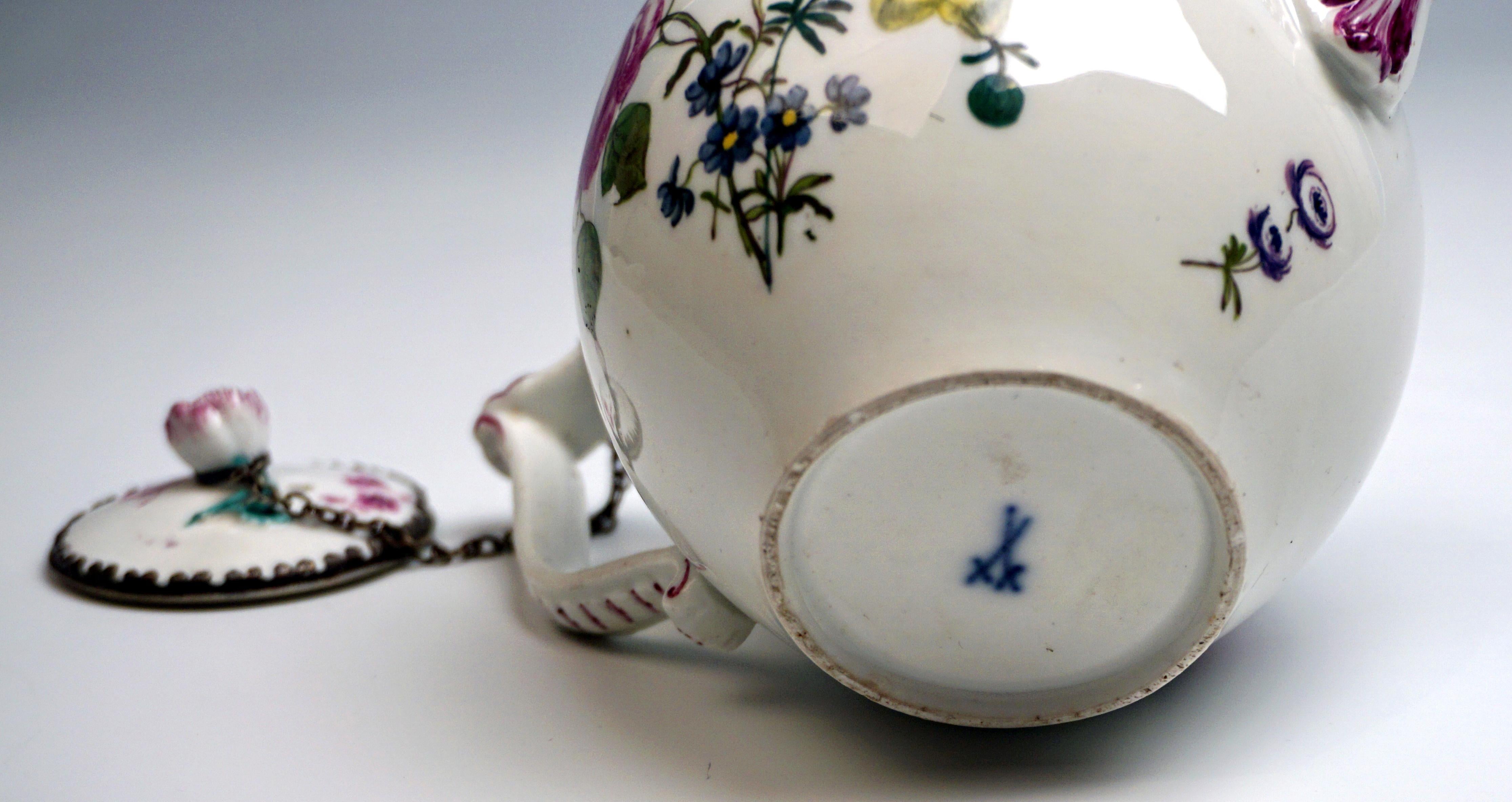 Hand-Painted Meissen Tea Pot with Animal Spout and Flower Decoration Rococo Period circa 1740 For Sale