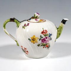 Meissen Tea Pot With Flower Decoration & Silver Mount, Rococo Period, Circa 1750